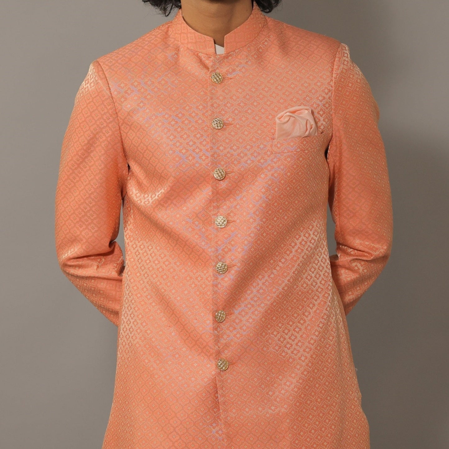 Handcrafted Brocade Achkan for Men | Morrocan Pattern Self Embroidered | Father Son Combo | Pink Color | Perfect for Groom Wear