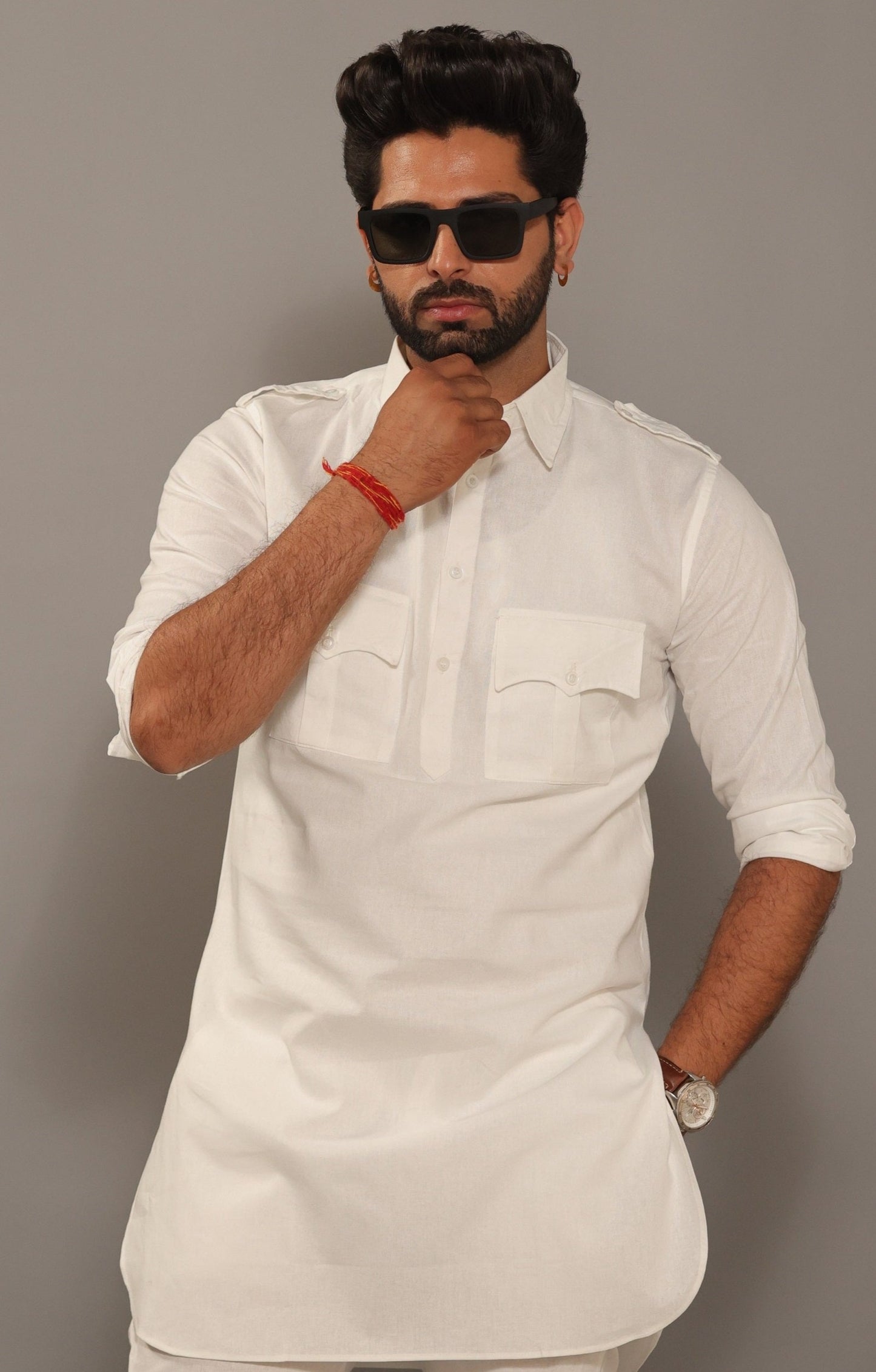 White Color Hunting Short Kurta Pajama