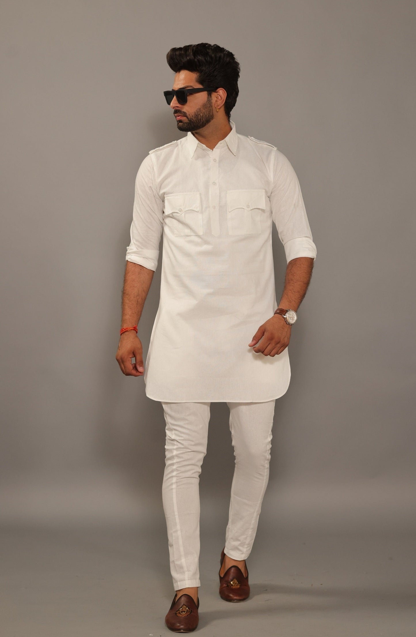 White Color Hunting Short Kurta Pajama