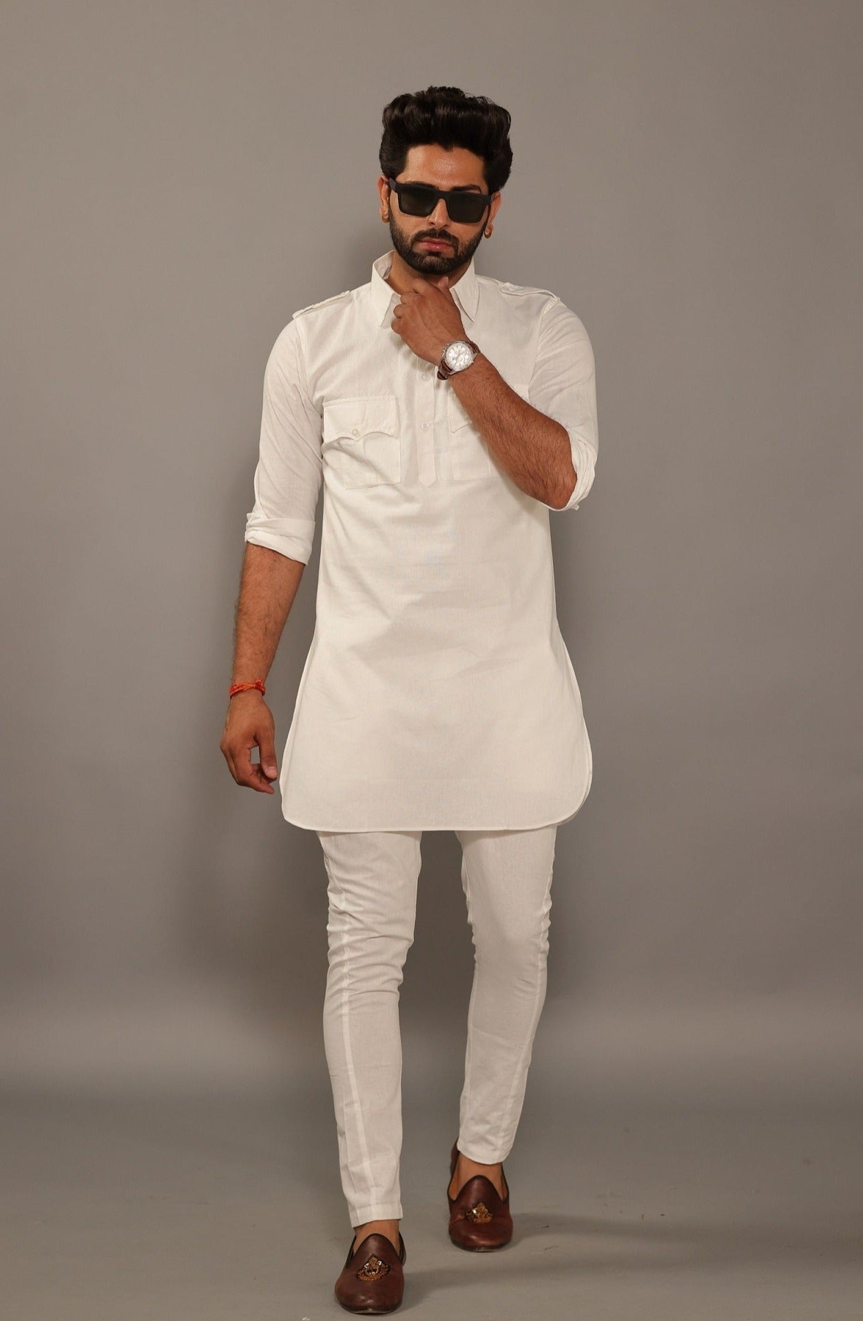 White Color Hunting Short Kurta Pajama
