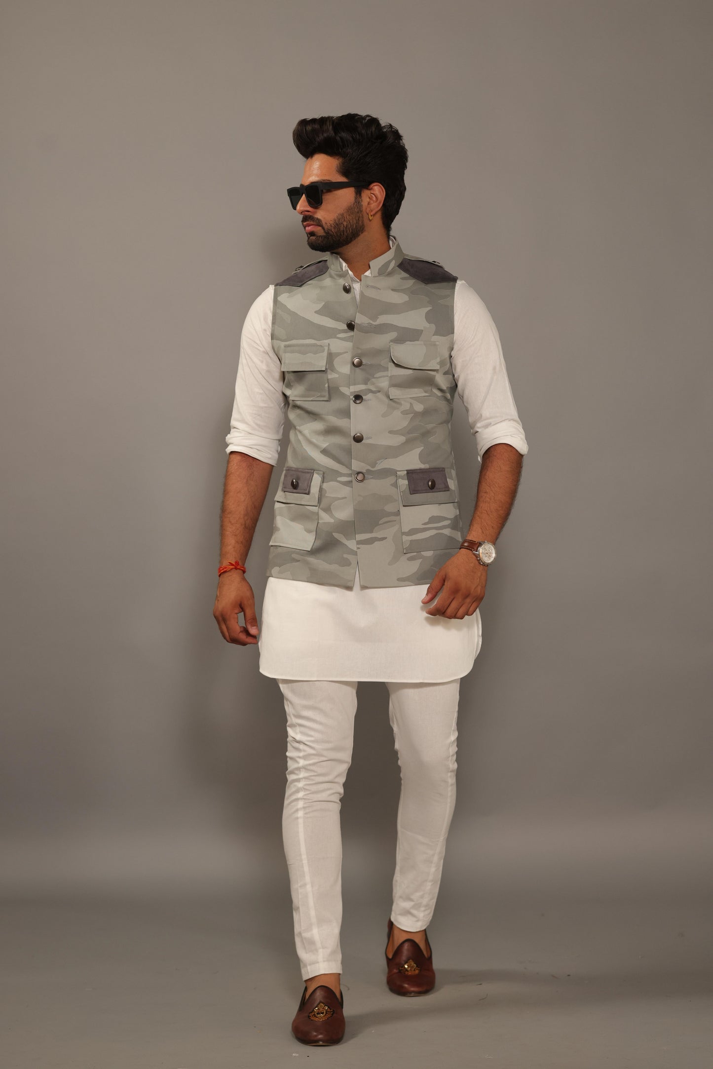 Grey Camouflage Semi-Hunting Style Jacket