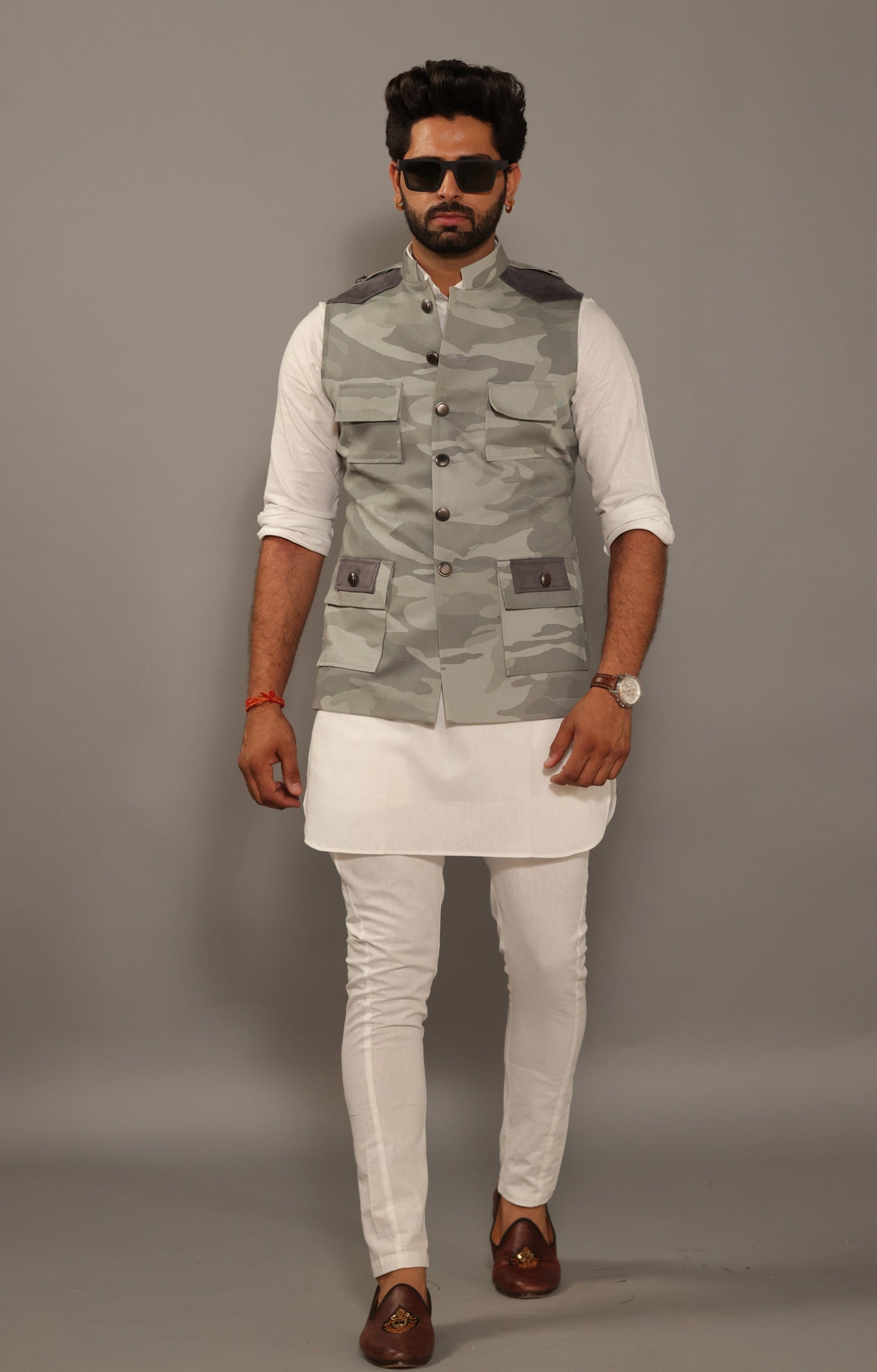 Grey Camouflage Semi-Hunting Style Jacket