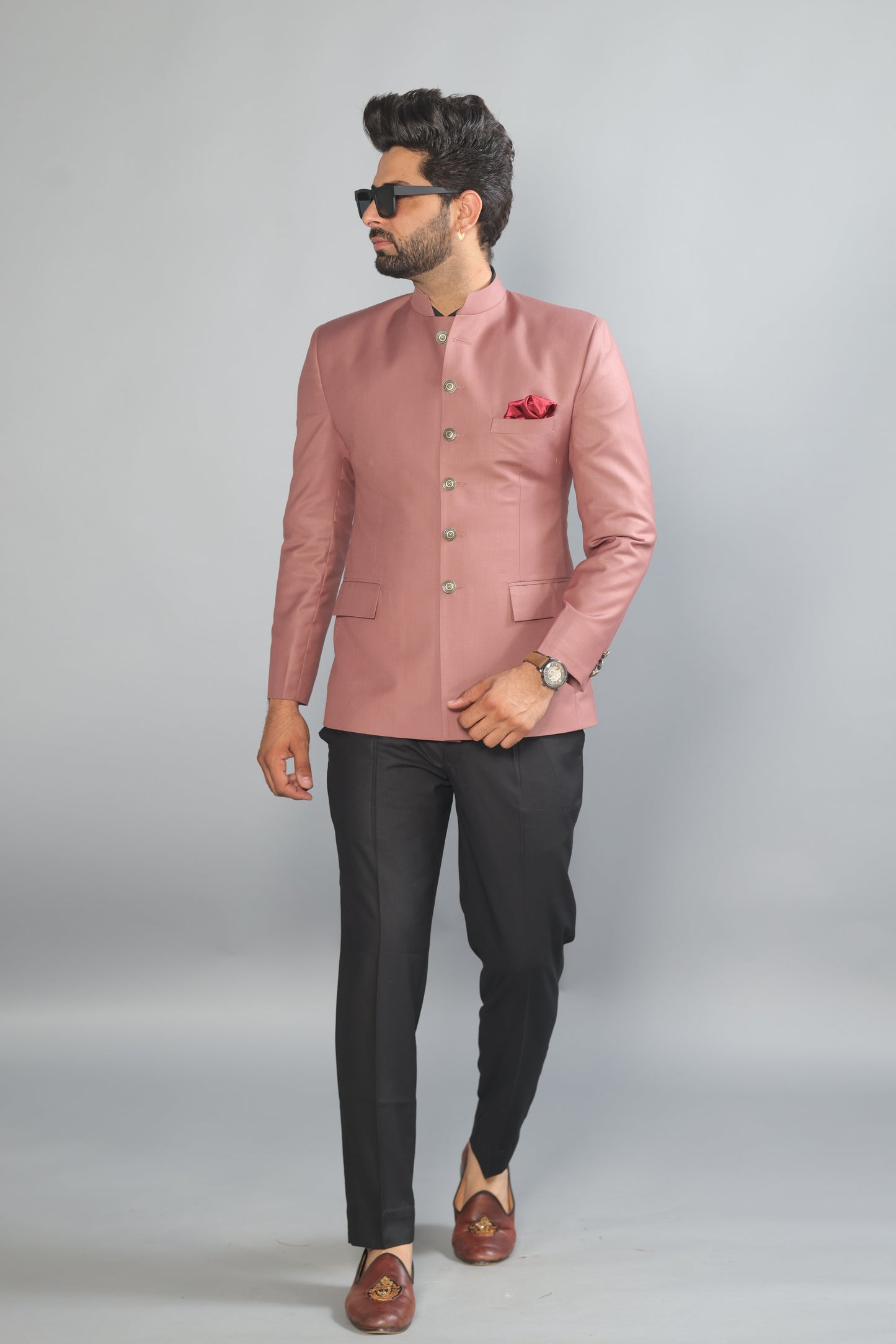 Exclusive Rosewood Jodhpuri Bandhgala with Black Trouser| Terry Rayon | Perfect for Cocktail party , Funtional wear, Festive wear|