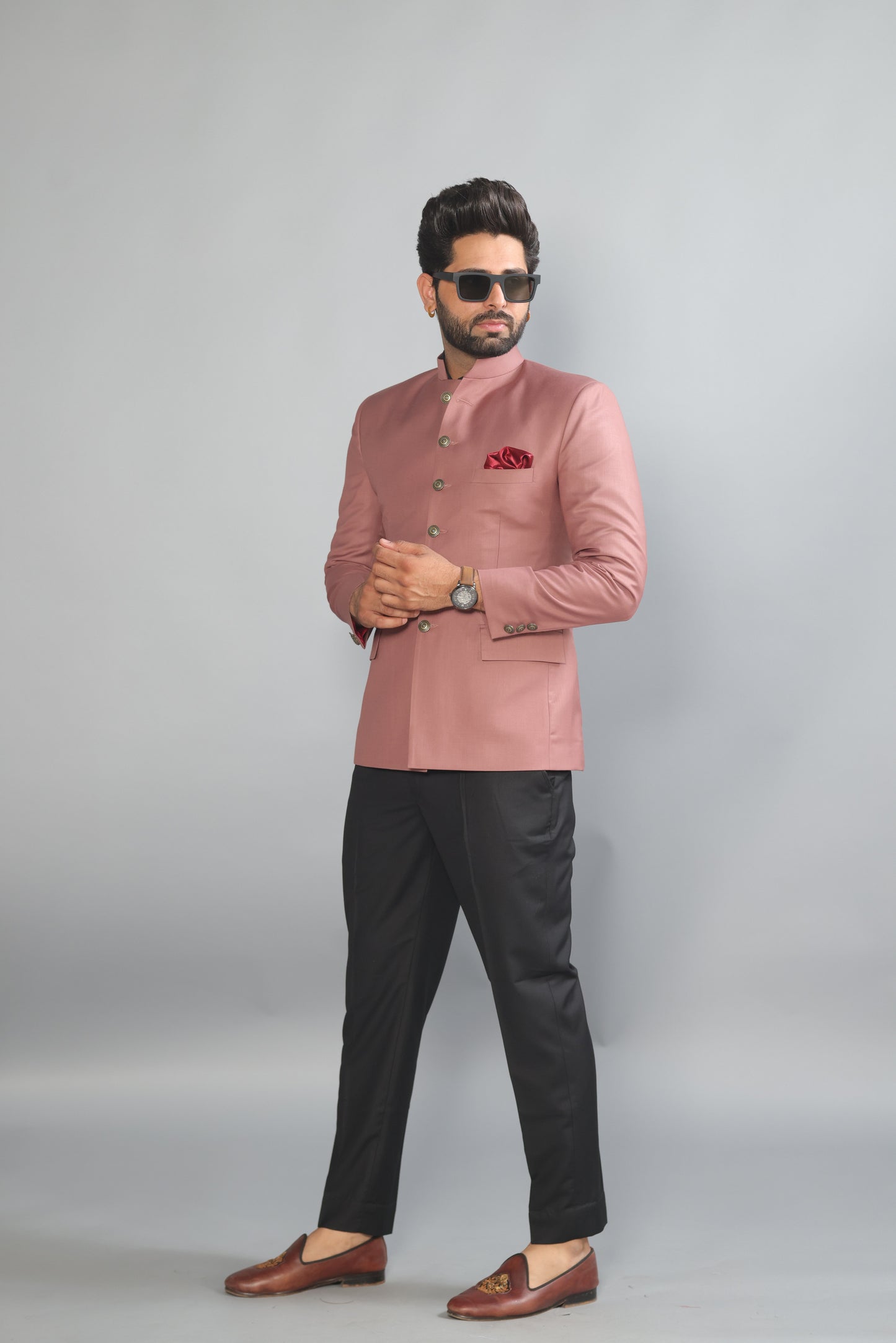Exclusive Rosewood Jodhpuri Bandhgala with Black Trouser| Terry Rayon | Perfect for Cocktail party , Funtional wear, Festive wear|