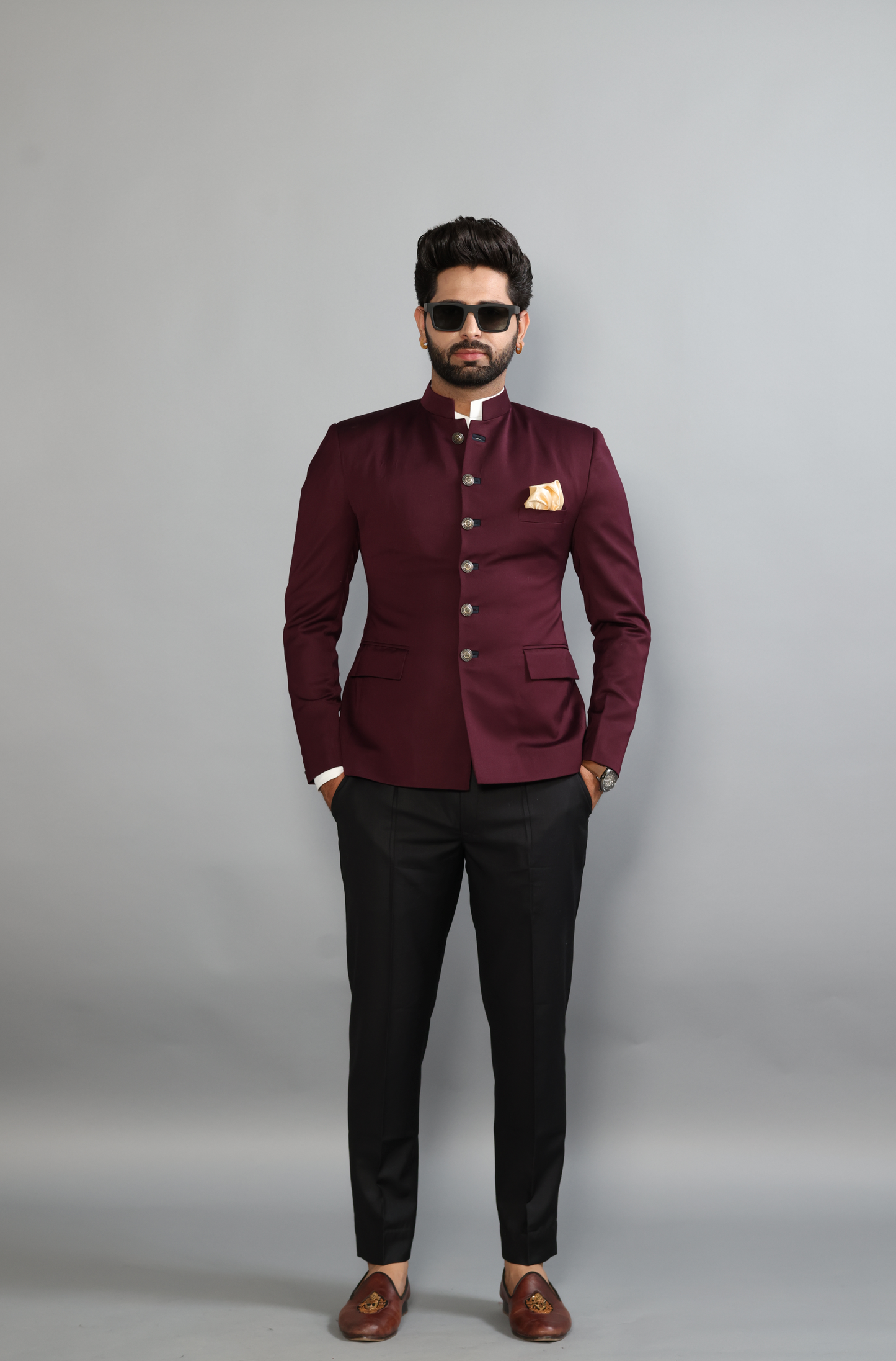 Exclusive Wine Jodhpuri Bandhgala with Black Trouser| Terry Rayon | Perfect for Cocktail party , Funtional wear, Festive wear|