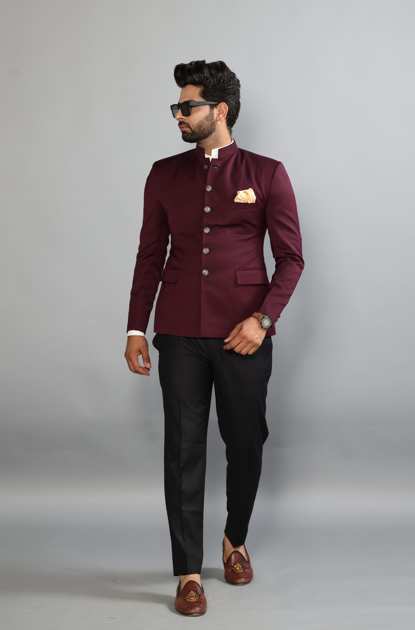 Exclusive Wine Jodhpuri Bandhgala with Black Trouser| Terry Rayon | Perfect for Cocktail party , Funtional wear, Festive wear|