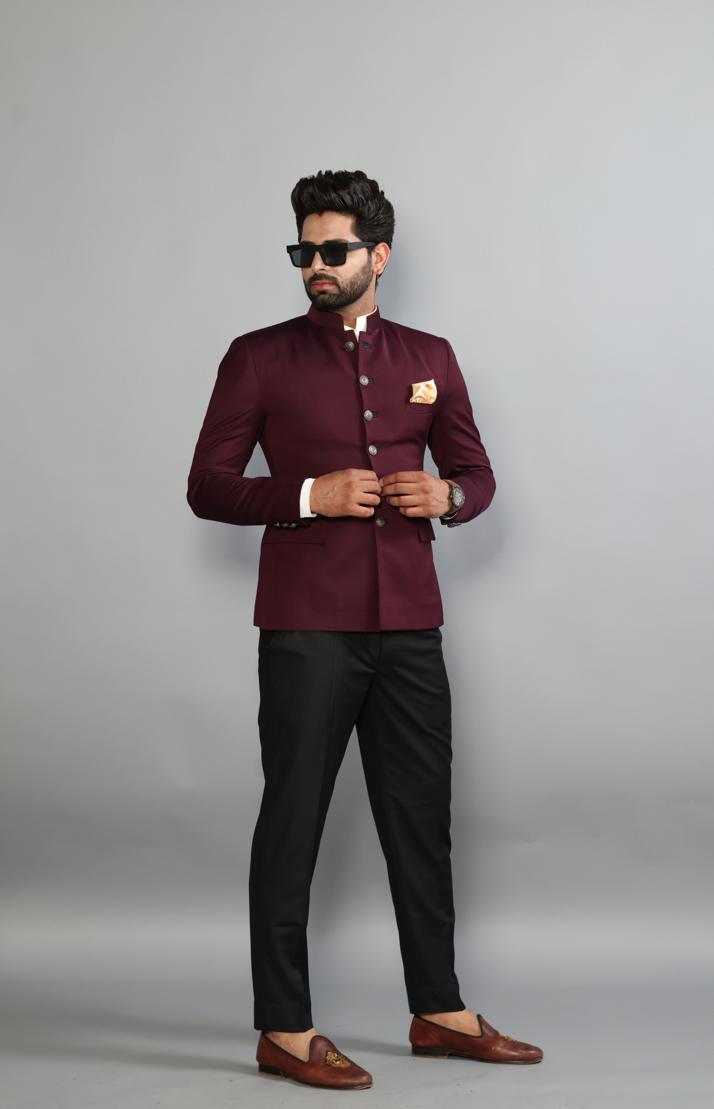 Exclusive Wine Jodhpuri Bandhgala with Black Trouser| Terry Rayon | Perfect for Cocktail party , Funtional wear, Festive wear|