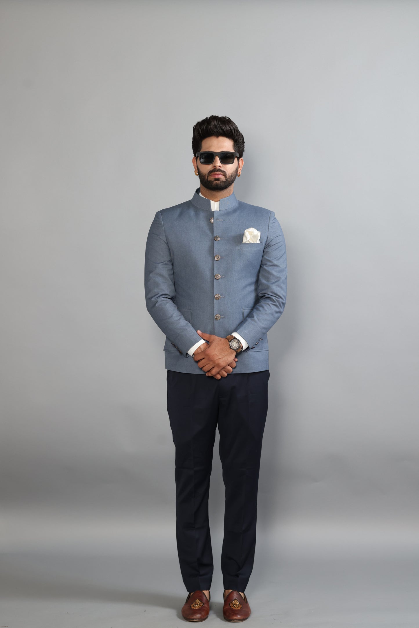 Denim Grey Jodhpuri Blazer with Black Trouser| Perfect for Wedding and Casual wear|