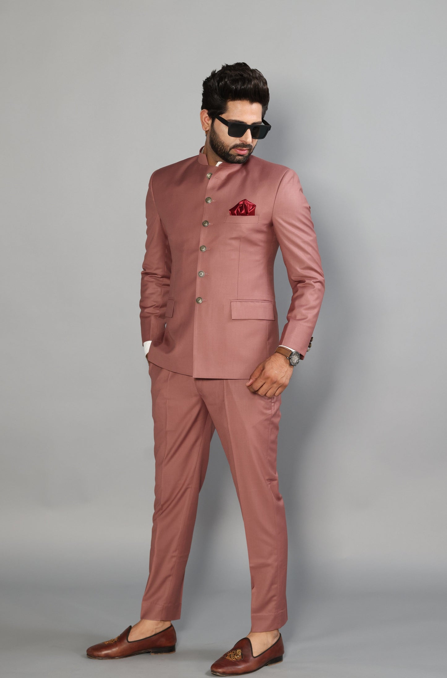 Rajanyas Traditional Rose Wood Jodhpuri Suit| Perfect for Wedding and Festive wear|