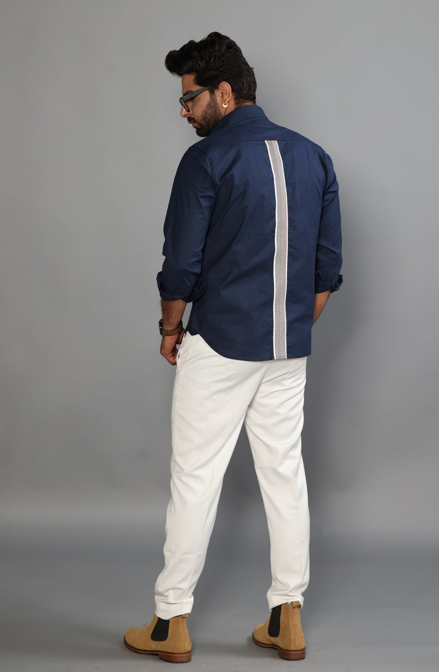 Navy Blue Color Semi Hunting Style Cotton Shirt