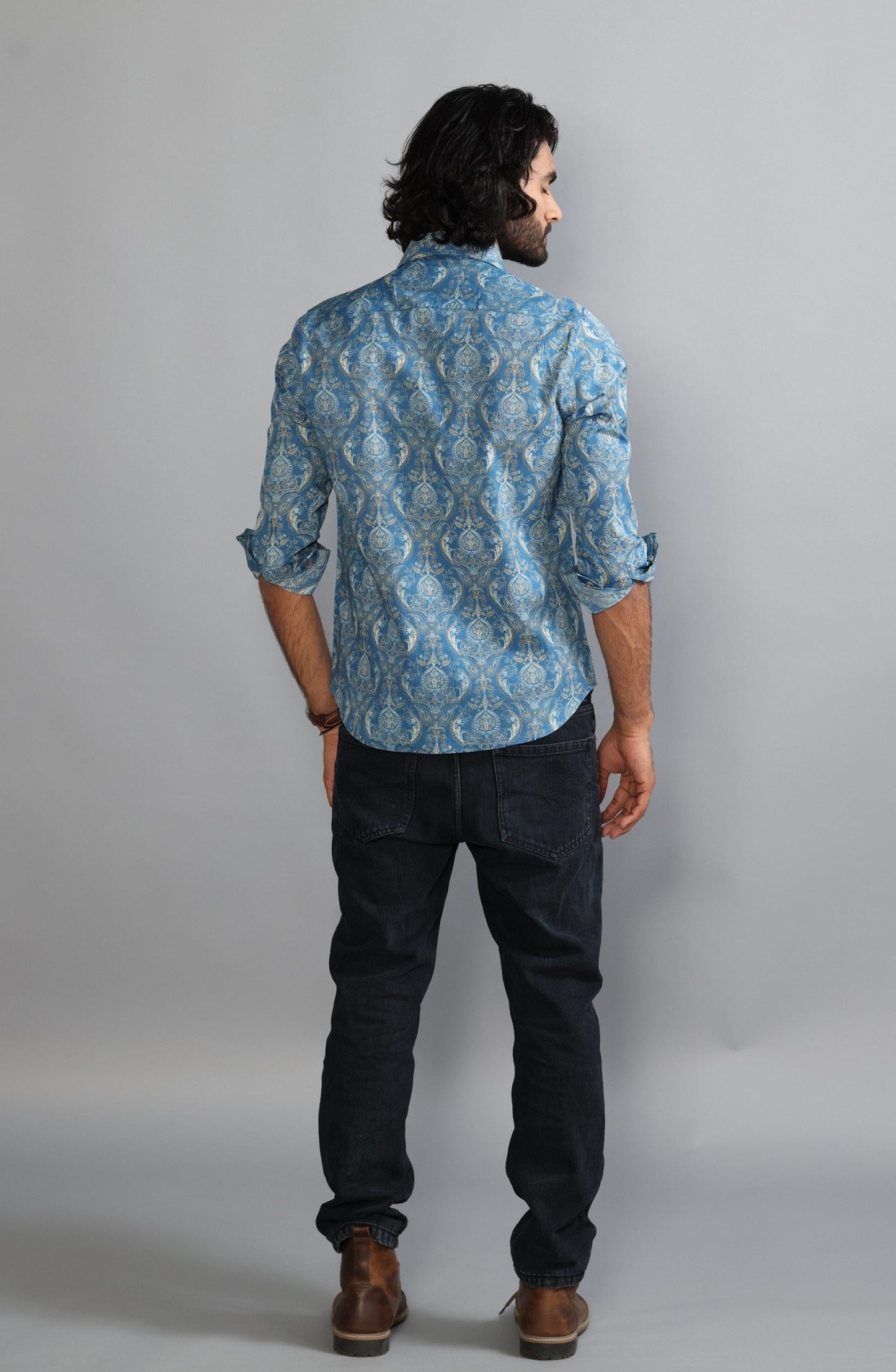 Sanganeri Printed Steel Blue Color Shirt