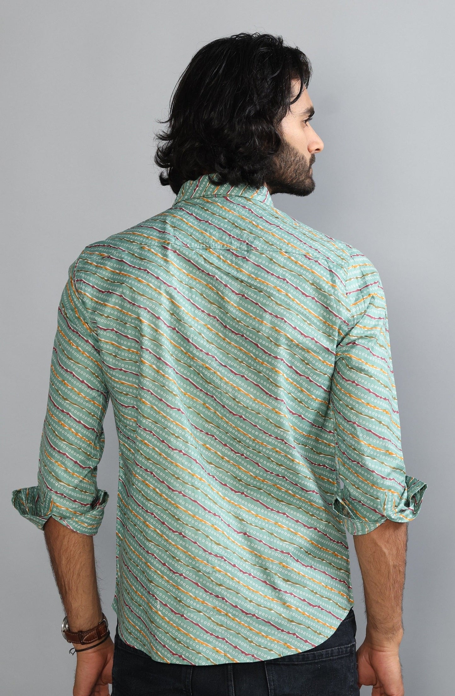 Leheriya Sanganeri Printed Sage Green Shirt