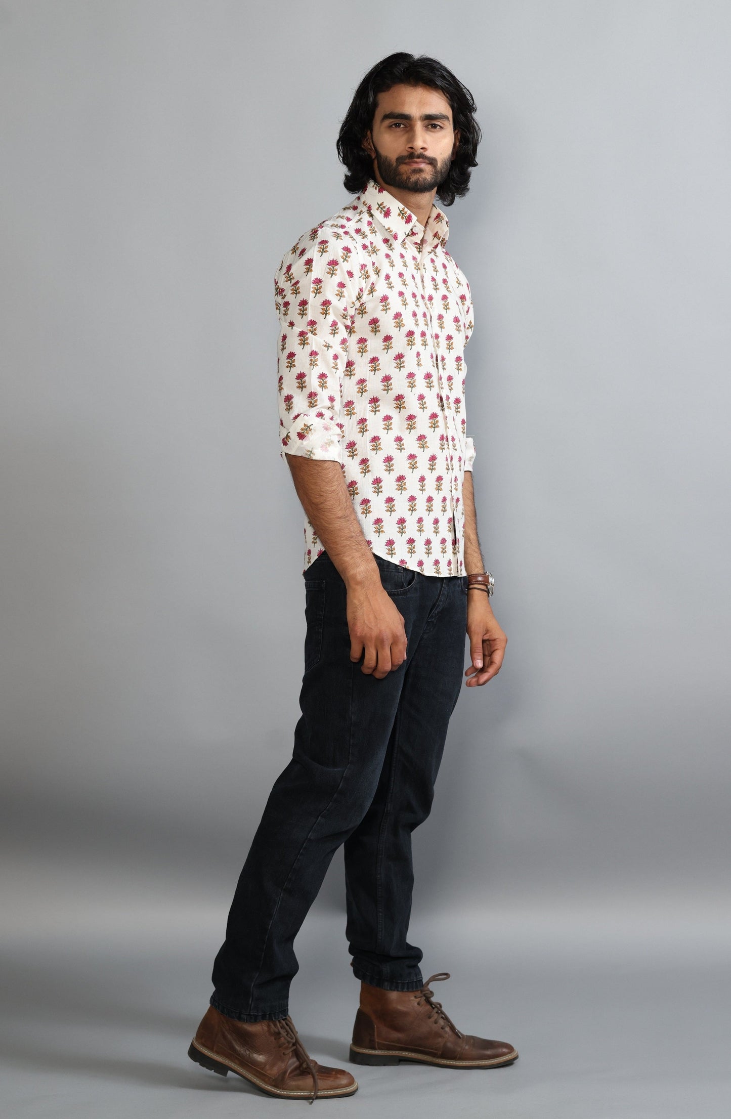 Off White Sanganeri Booti Print Shirt