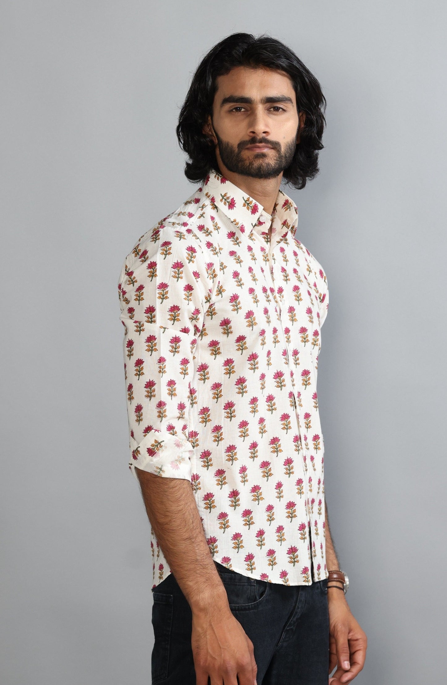 Off White Sanganeri Booti Print Shirt