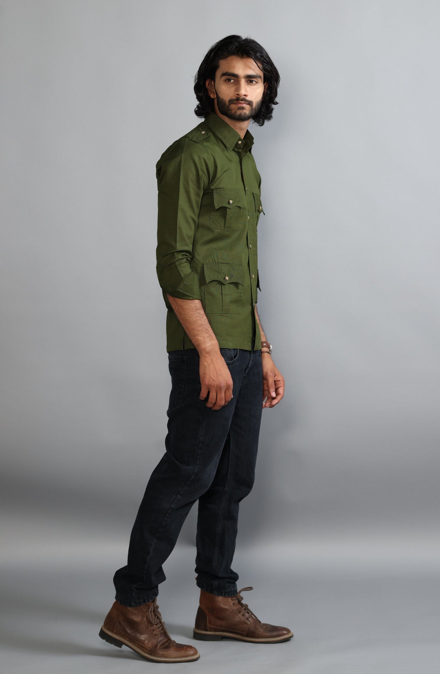 Battle Green Turkish Linen Hunting Shirt