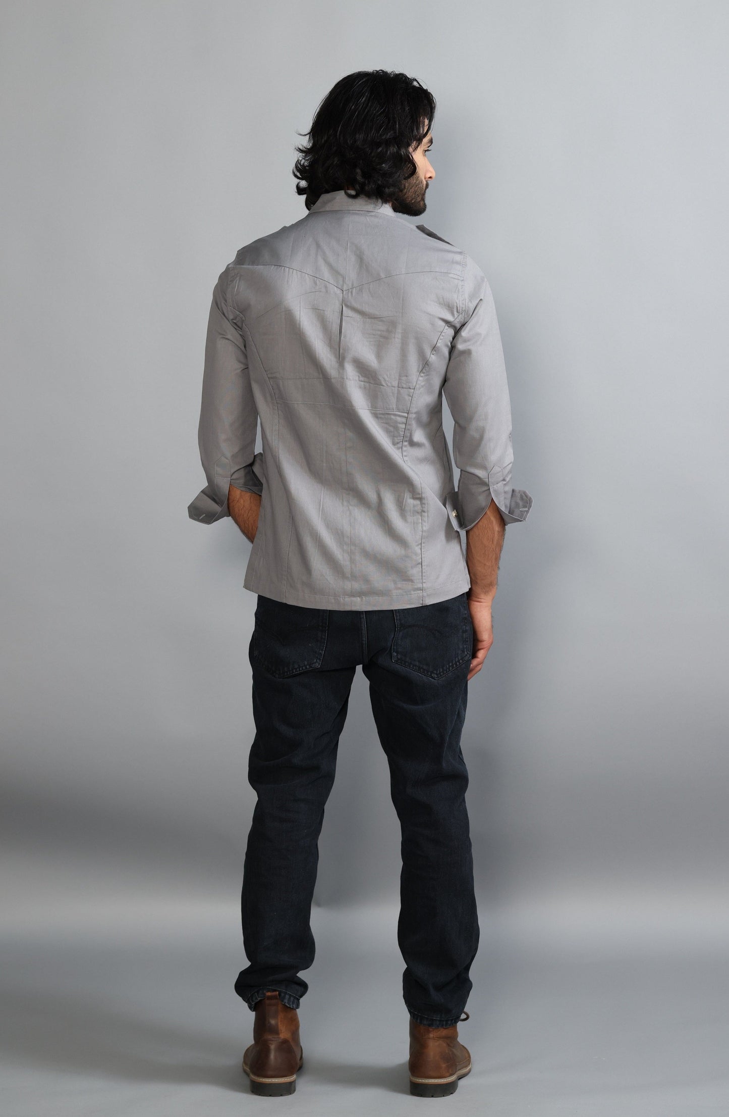 Fossil Grey Color Cotton Hunting Shirt