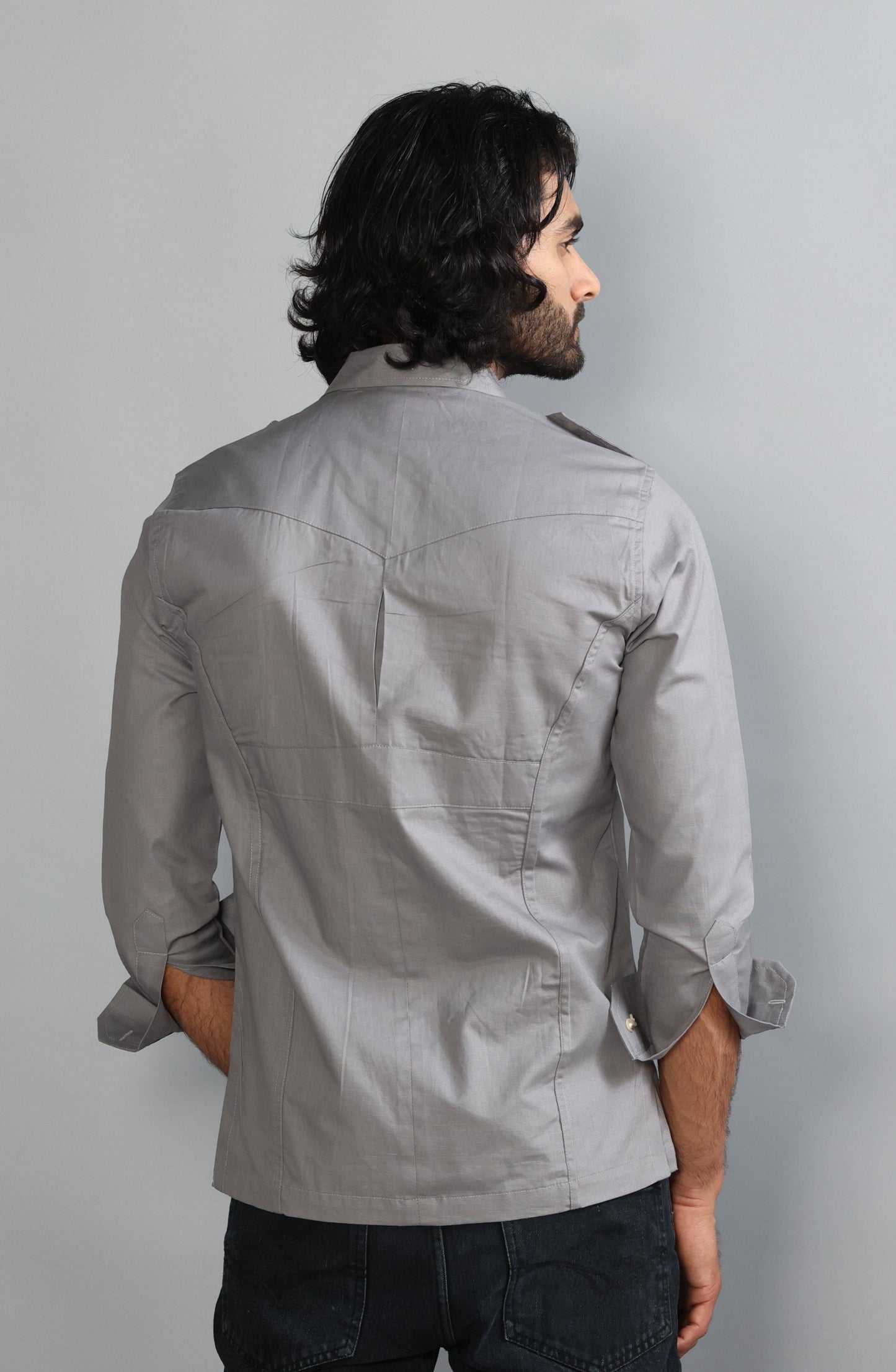 Fossil Grey Color Cotton Hunting Shirt