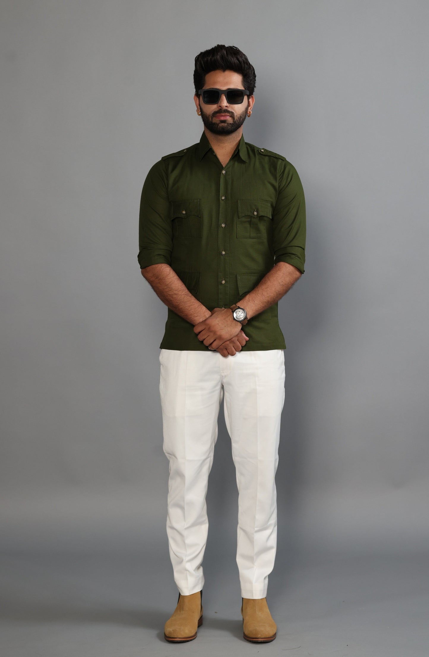 Battle Green Turkish Linen Hunting Shirt