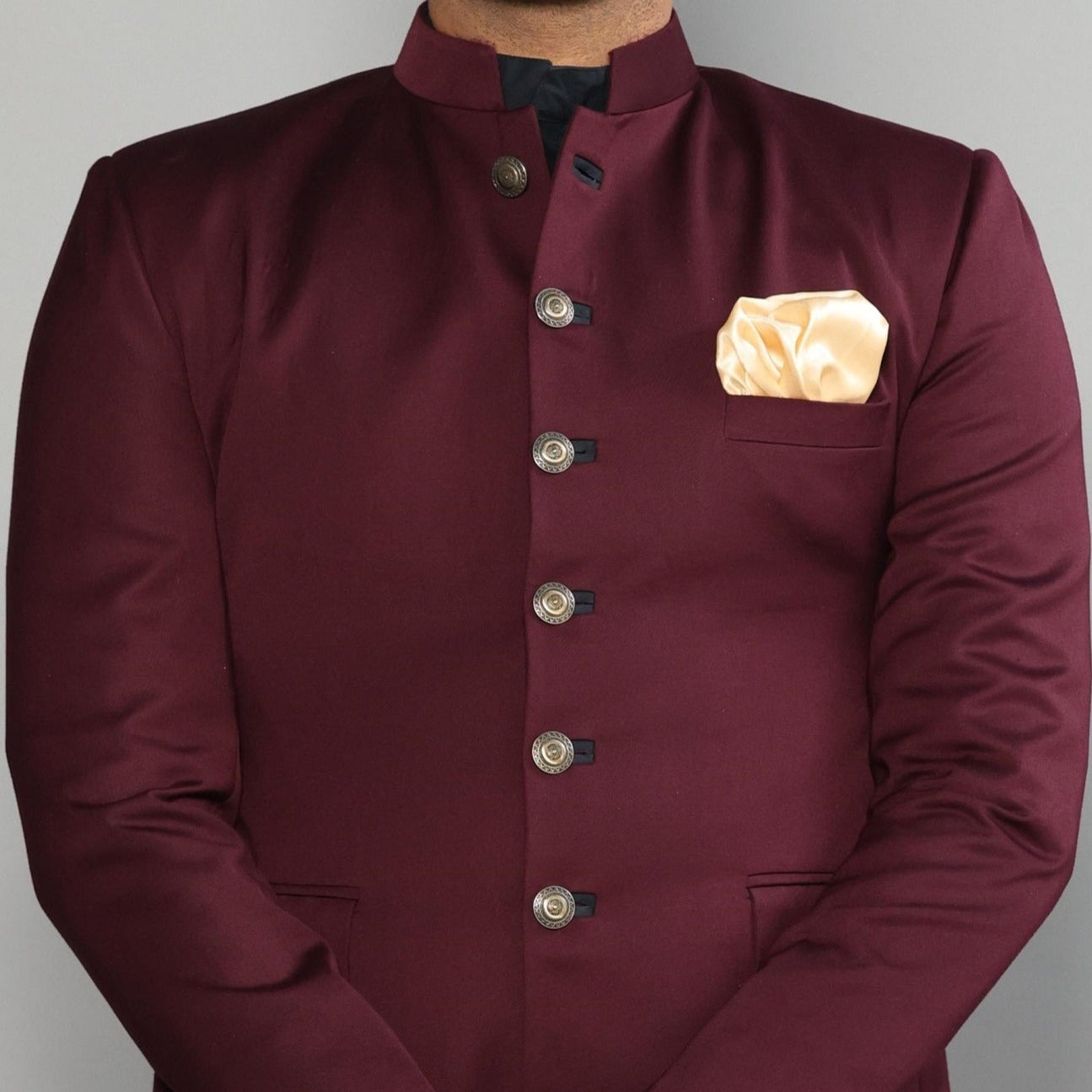 Wine Jodhpuri Bandhgala With Navy Blue Kurta Pyjama