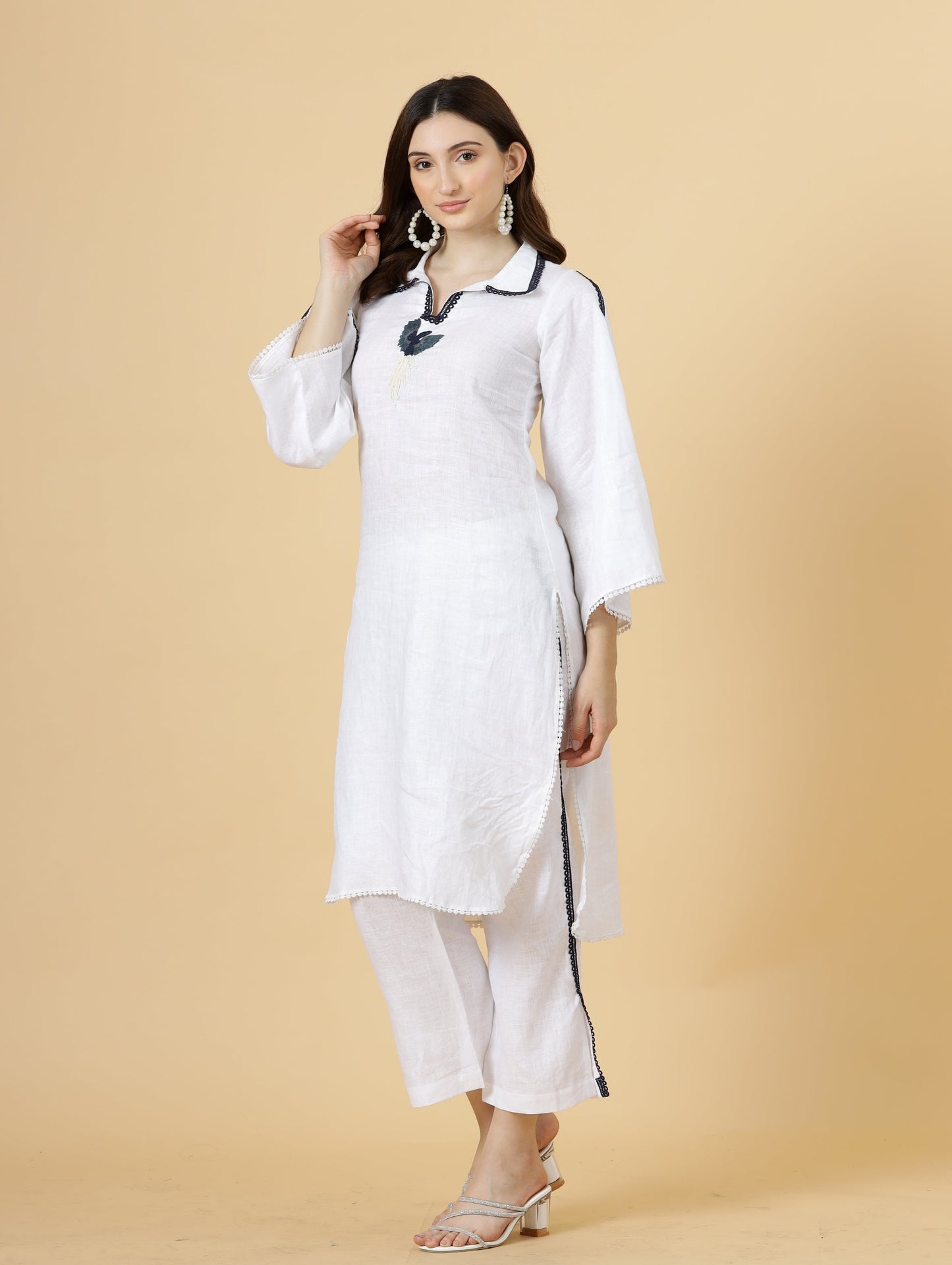 Classy Linen White Co-Ord Set with Embroidery details