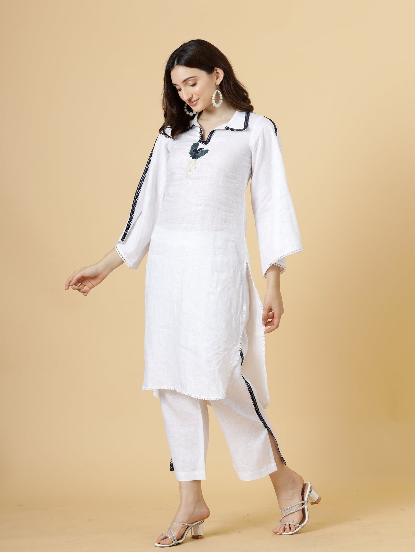 Classy Linen White Co-Ord Set with Embroidery details