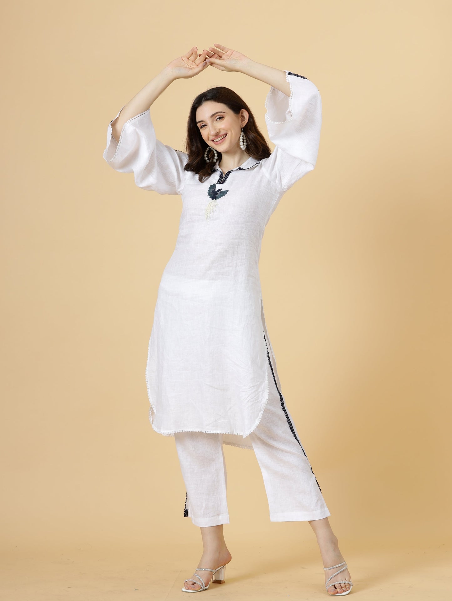 Classy Linen White Co-Ord Set with Embroidery details