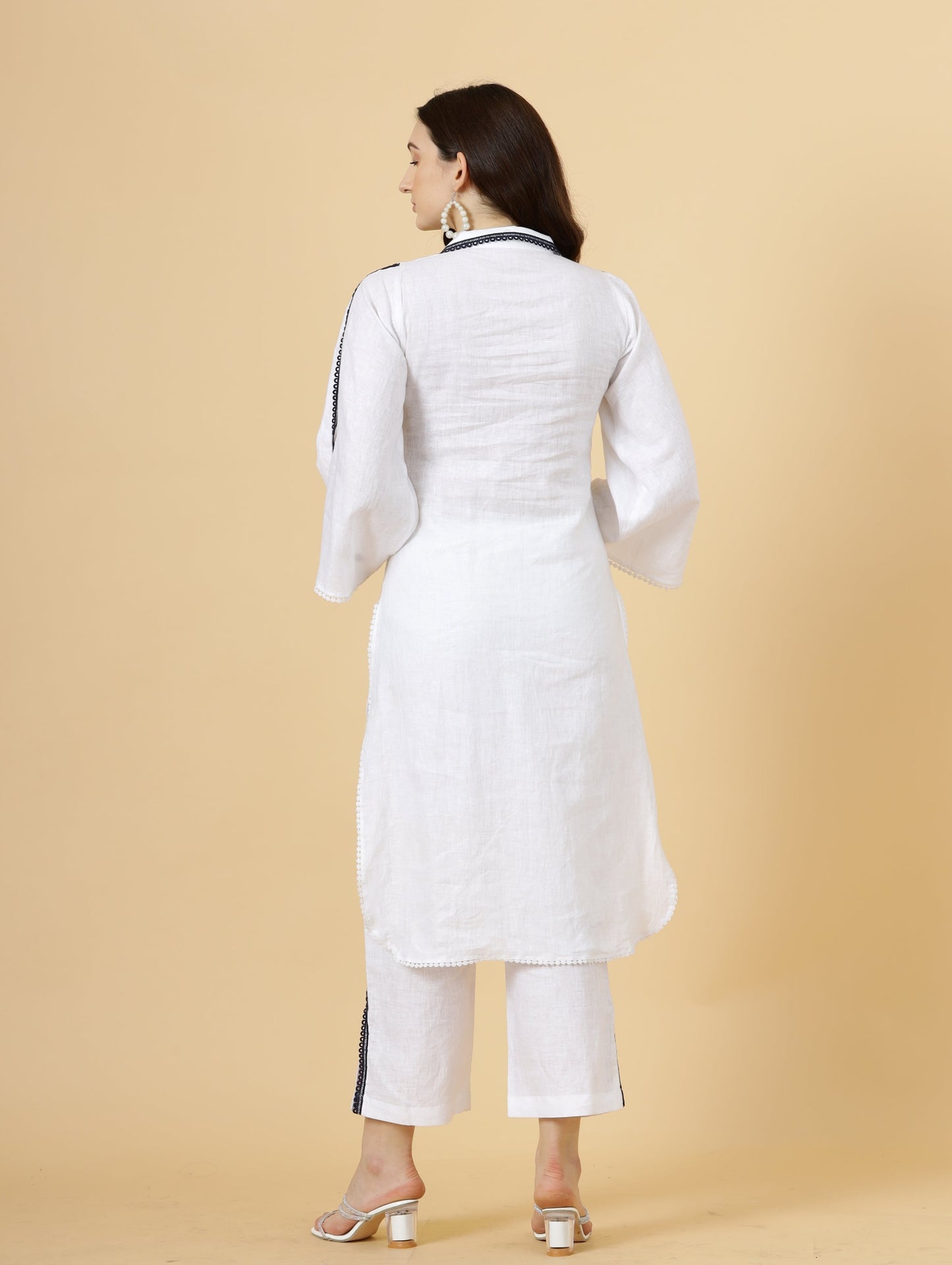 Classy Linen White Co-Ord Set with Embroidery details