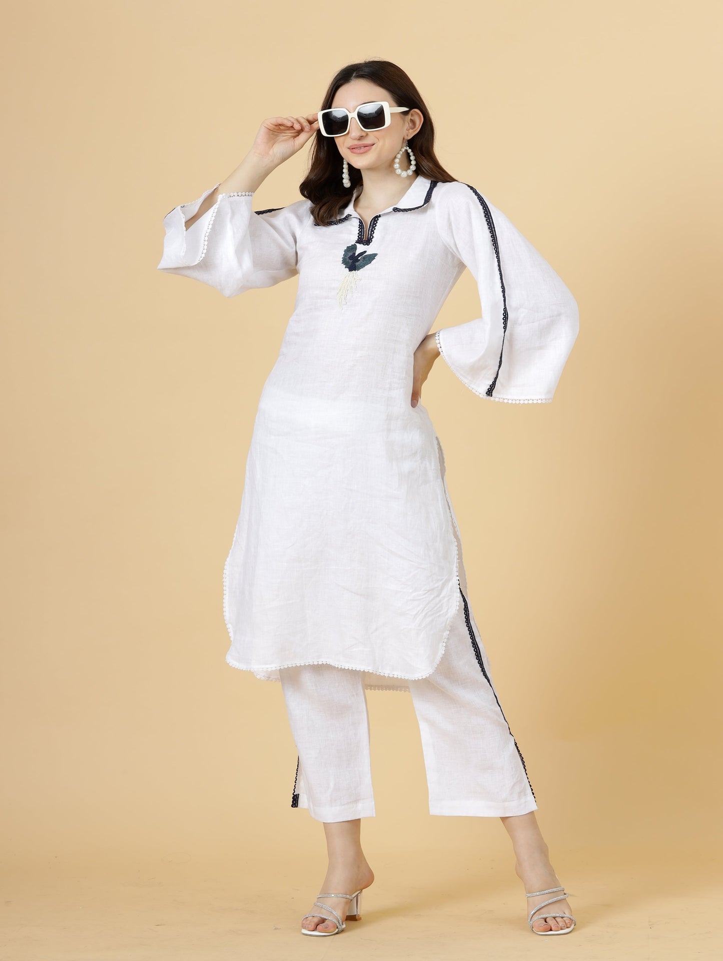Classy Linen White Co-Ord Set with Embroidery details