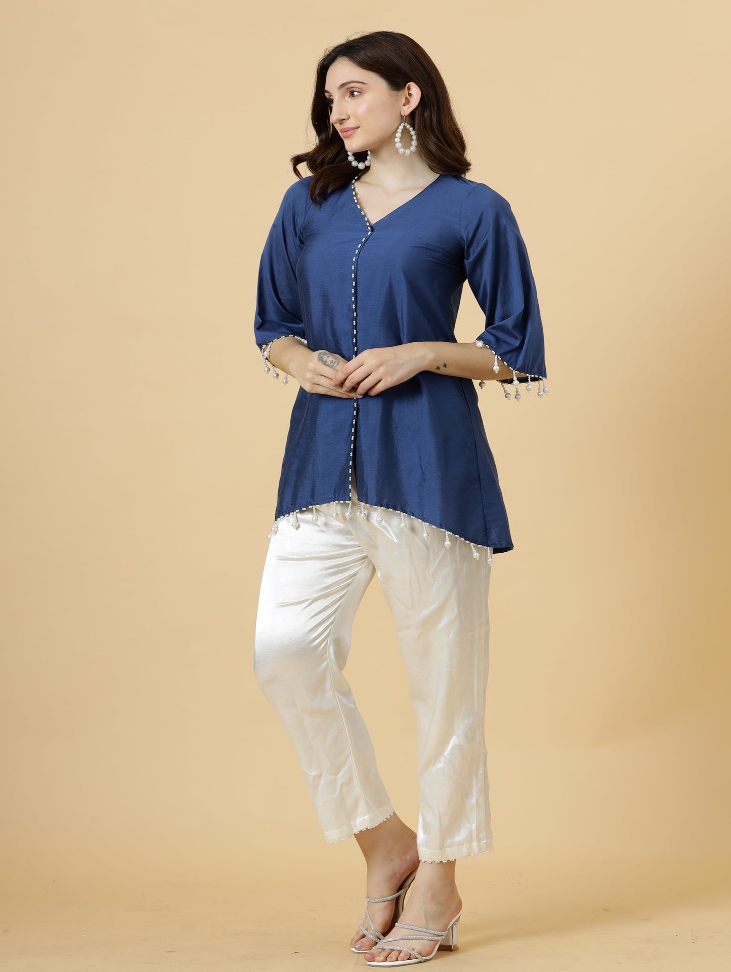Classy Yale Blue Silk Co-Ord Set