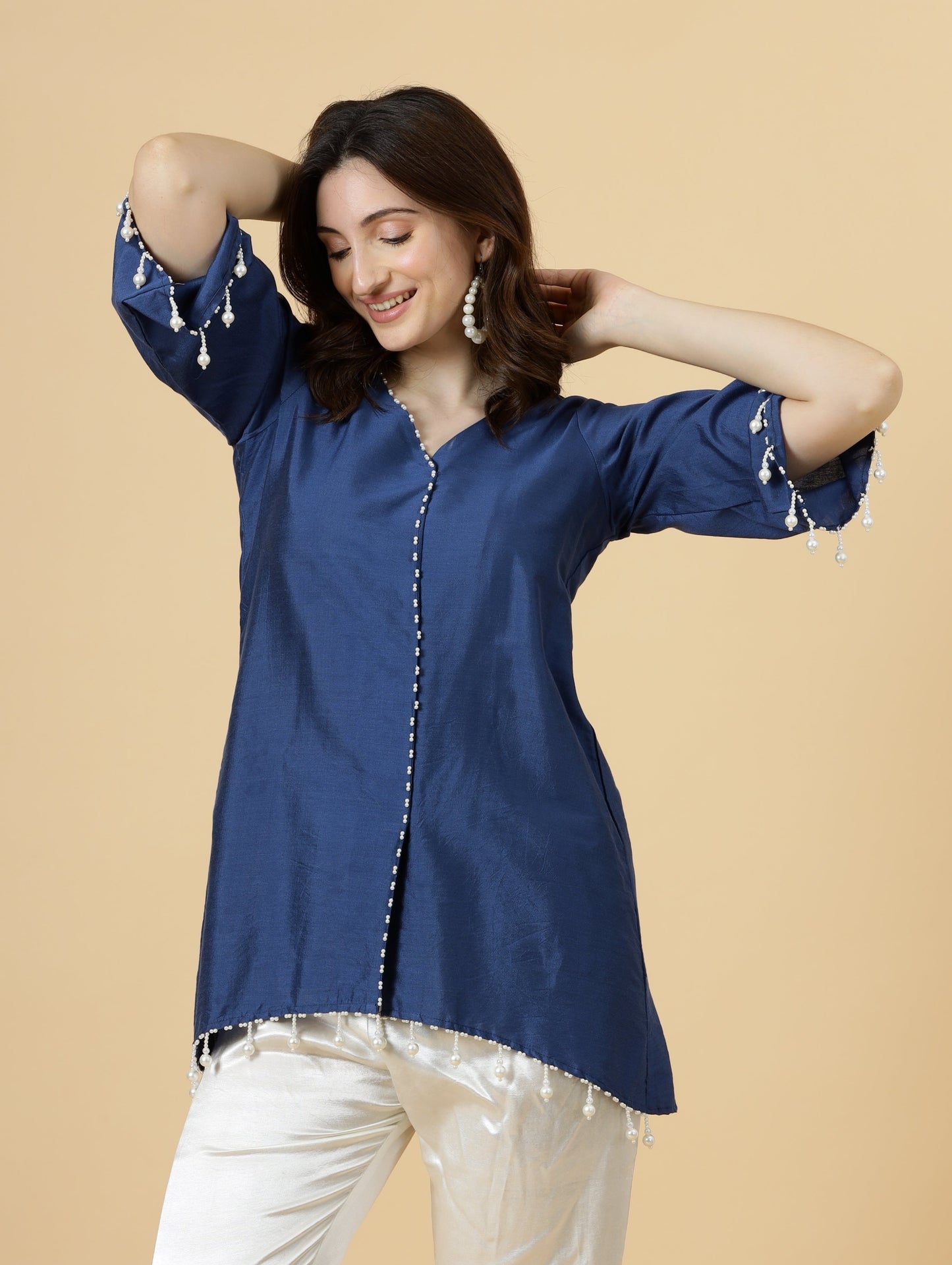 Classy Yale Blue Silk Co-Ord Set