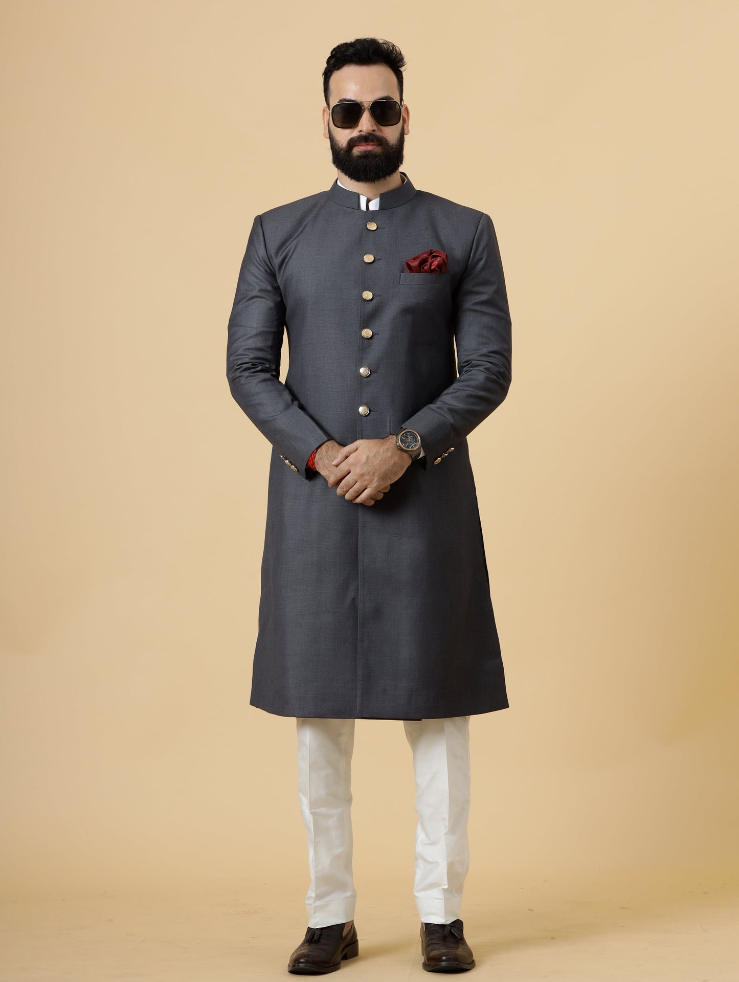 Classic Charcoal Grey Achkan for Men