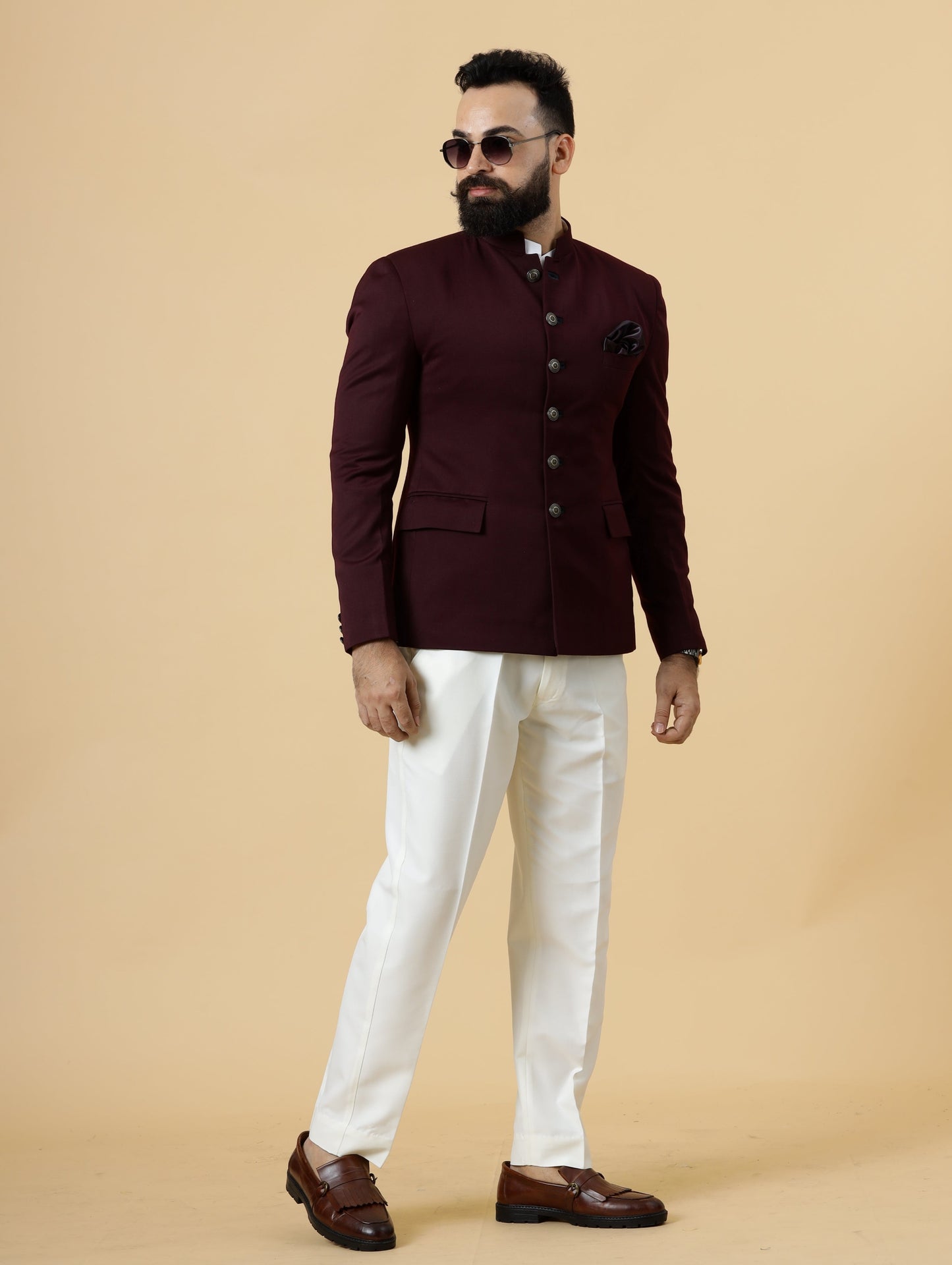 Exclusive Wine Jodhpuri Bandhgala with White Trouser| Terry Rayon | Perfect for Cocktail party , Funtional wear, Festive wear|