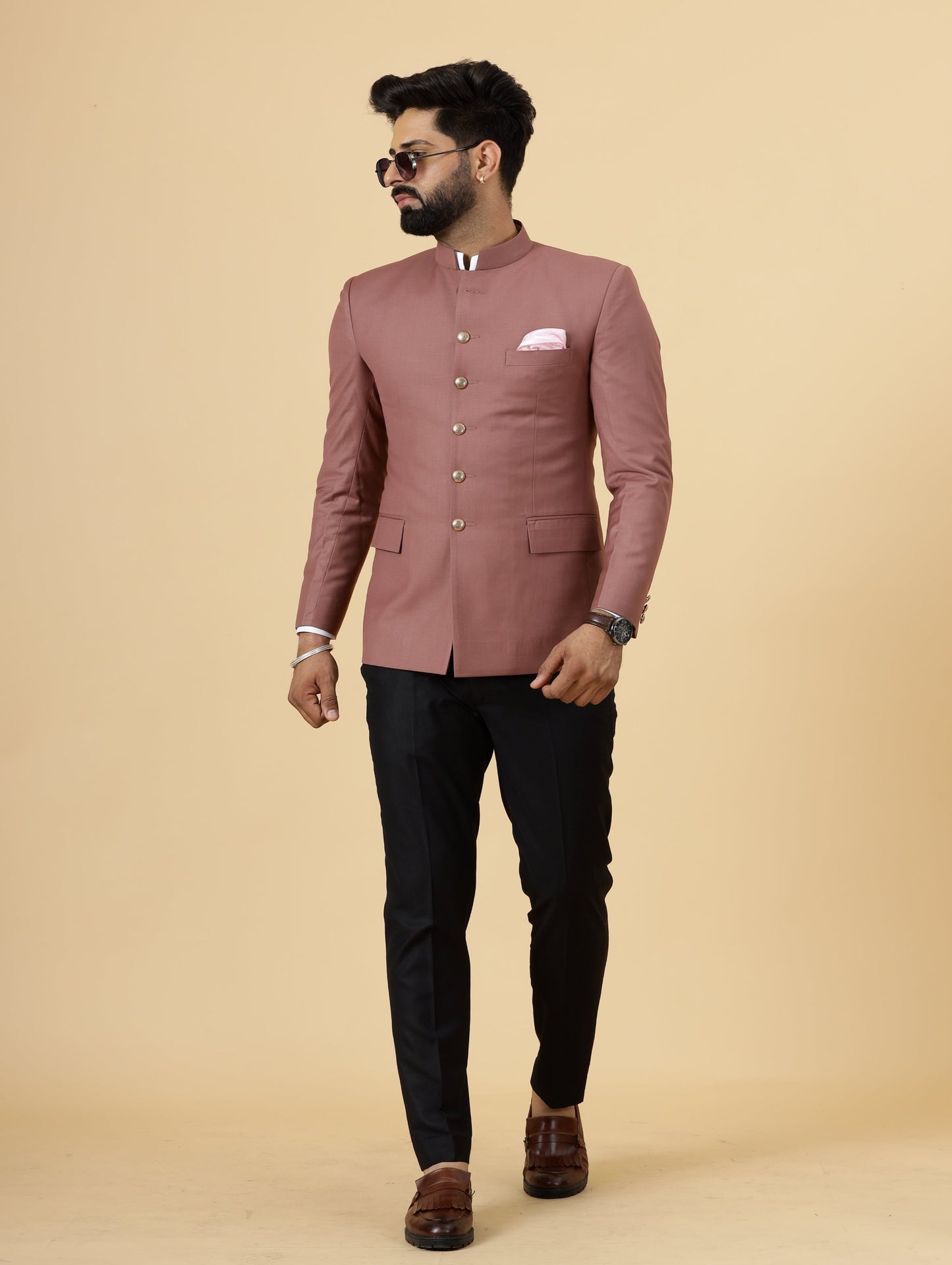 Exclusive Rosewood Jodhpuri Bandhgala with Black Trouser| Terry Rayon | Perfect for Cocktail party , Funtional wear, Festive wear|
