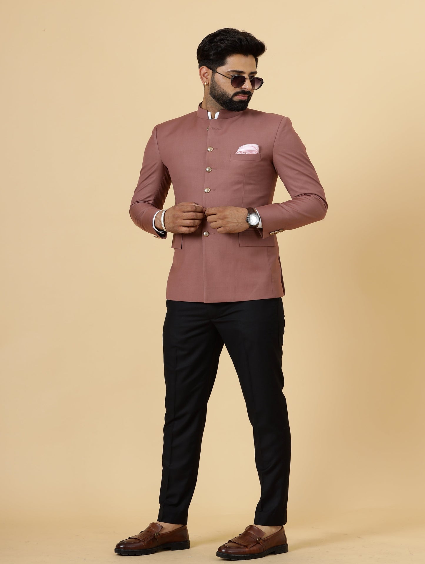 Exclusive Rosewood Jodhpuri Bandhgala with Black Trouser| Terry Rayon | Perfect for Cocktail party , Funtional wear, Festive wear|