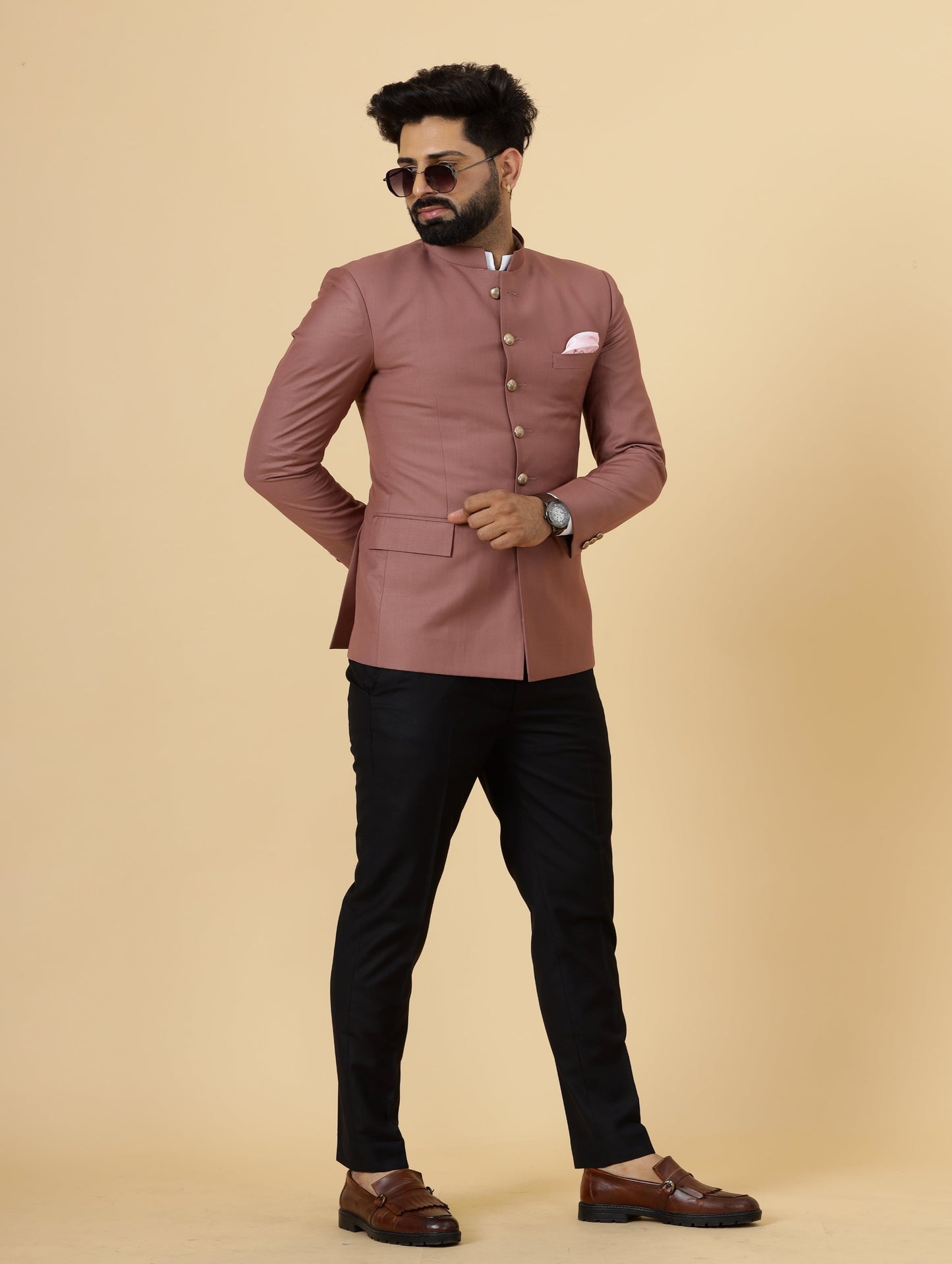 Exclusive Rosewood Jodhpuri Bandhgala with Black Trouser| Terry Rayon | Perfect for Cocktail party , Funtional wear, Festive wear|