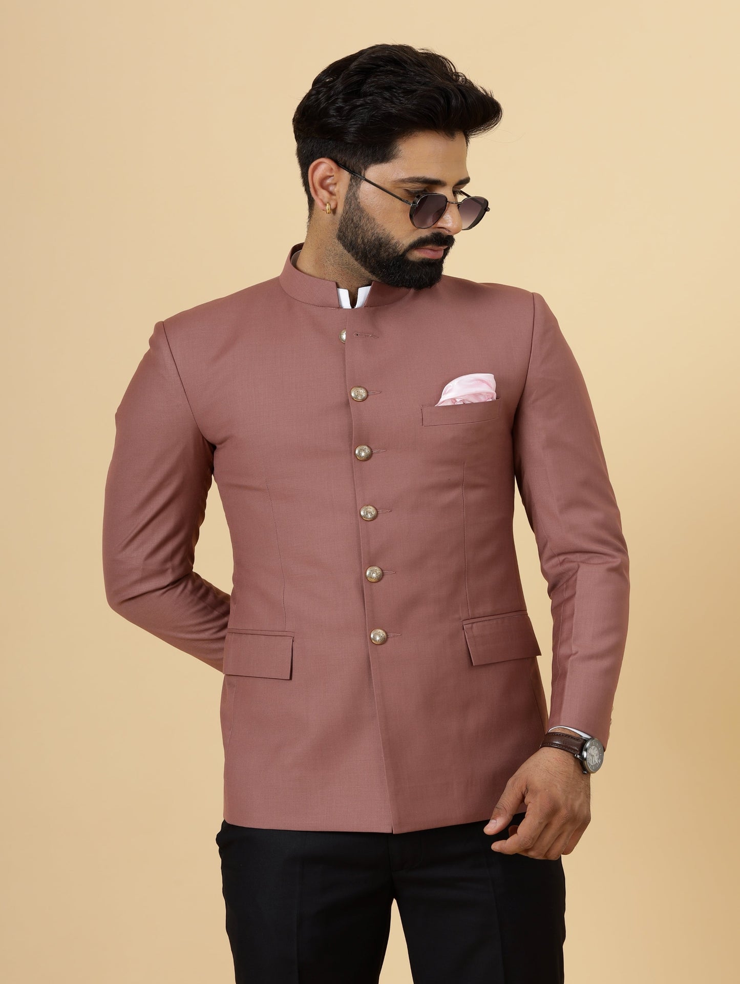 Exclusive Rosewood Jodhpuri Bandhgala with Black Trouser| Terry Rayon | Perfect for Cocktail party , Funtional wear, Festive wear|