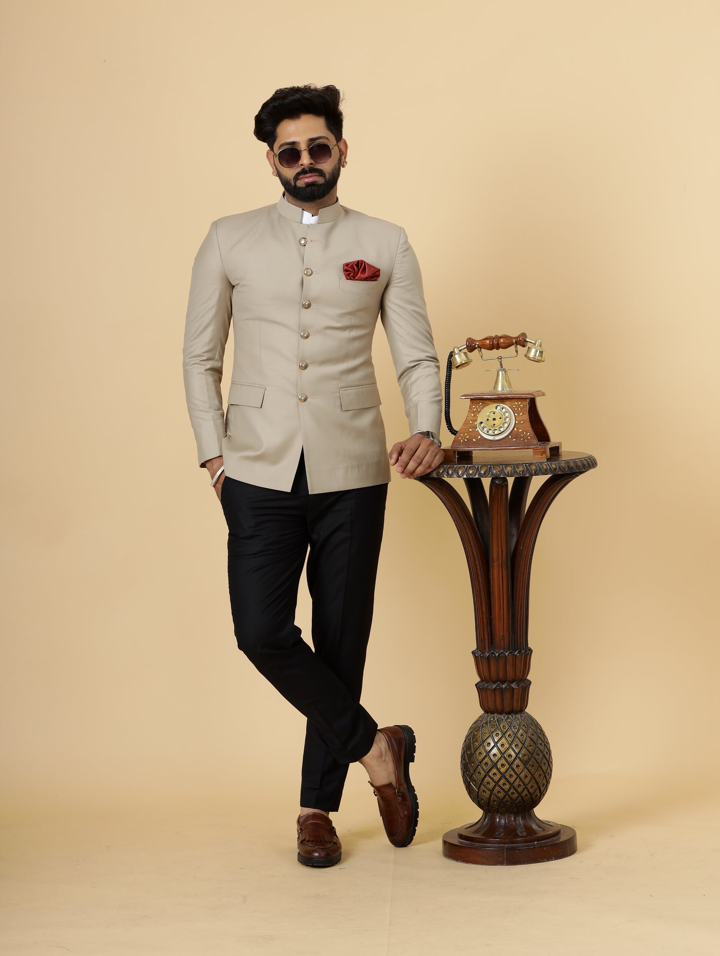 Khaki Jodhpuri Blazer with Black Trouser| Perfect for Wedding and Casual wear|