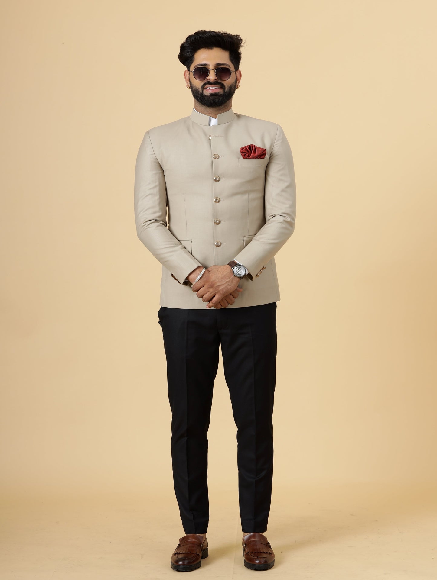 Khaki Jodhpuri Blazer with Black Trouser| Perfect for Wedding and Casual wear|