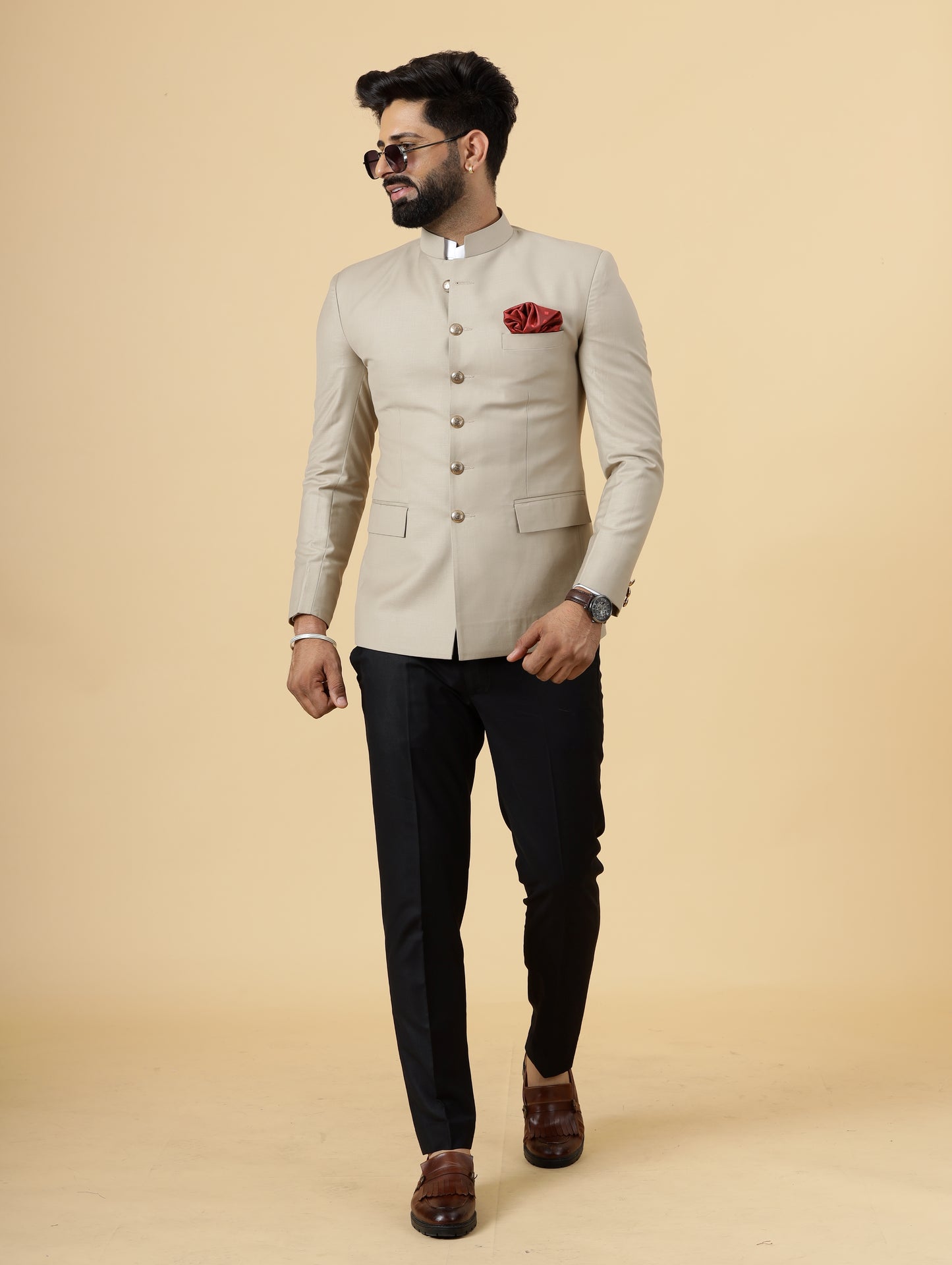 Khaki Jodhpuri Blazer with Black Trouser| Perfect for Wedding and Casual wear|