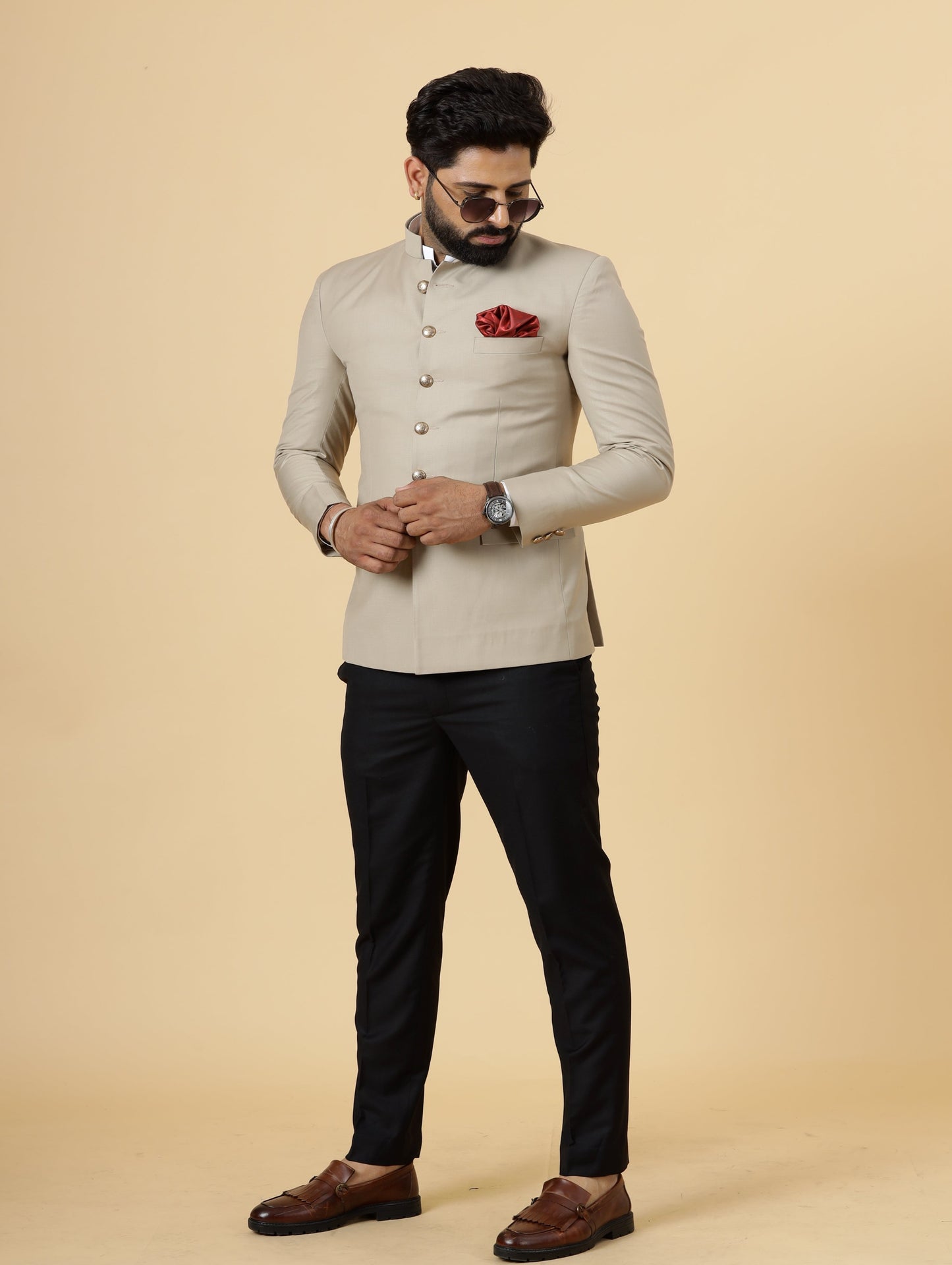 Khaki Jodhpuri Blazer with Black Trouser| Perfect for Wedding and Casual wear|