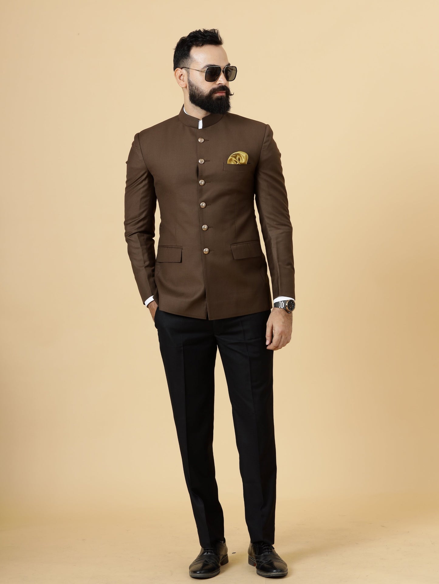 Exclusive Cocoa Brown Jodhpuri Bandhgala with Black Trouser| Terry Rayon | Perfect for Cocktail party , Funtional wear, Festive wear|