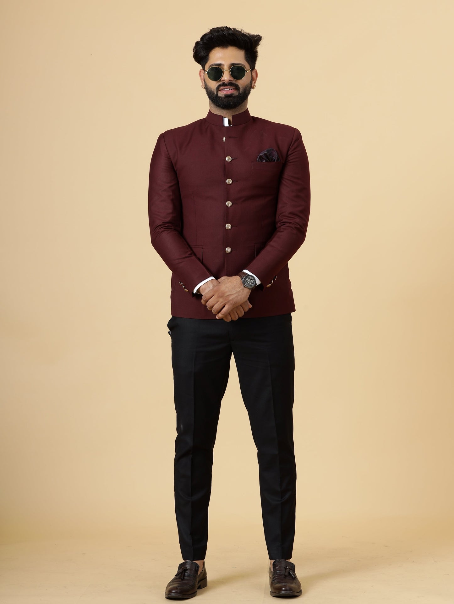 Exclusive Wine Jodhpuri Bandhgala with Black Trouser| Terry Rayon | Perfect for Cocktail party , Funtional wear, Festive wear|