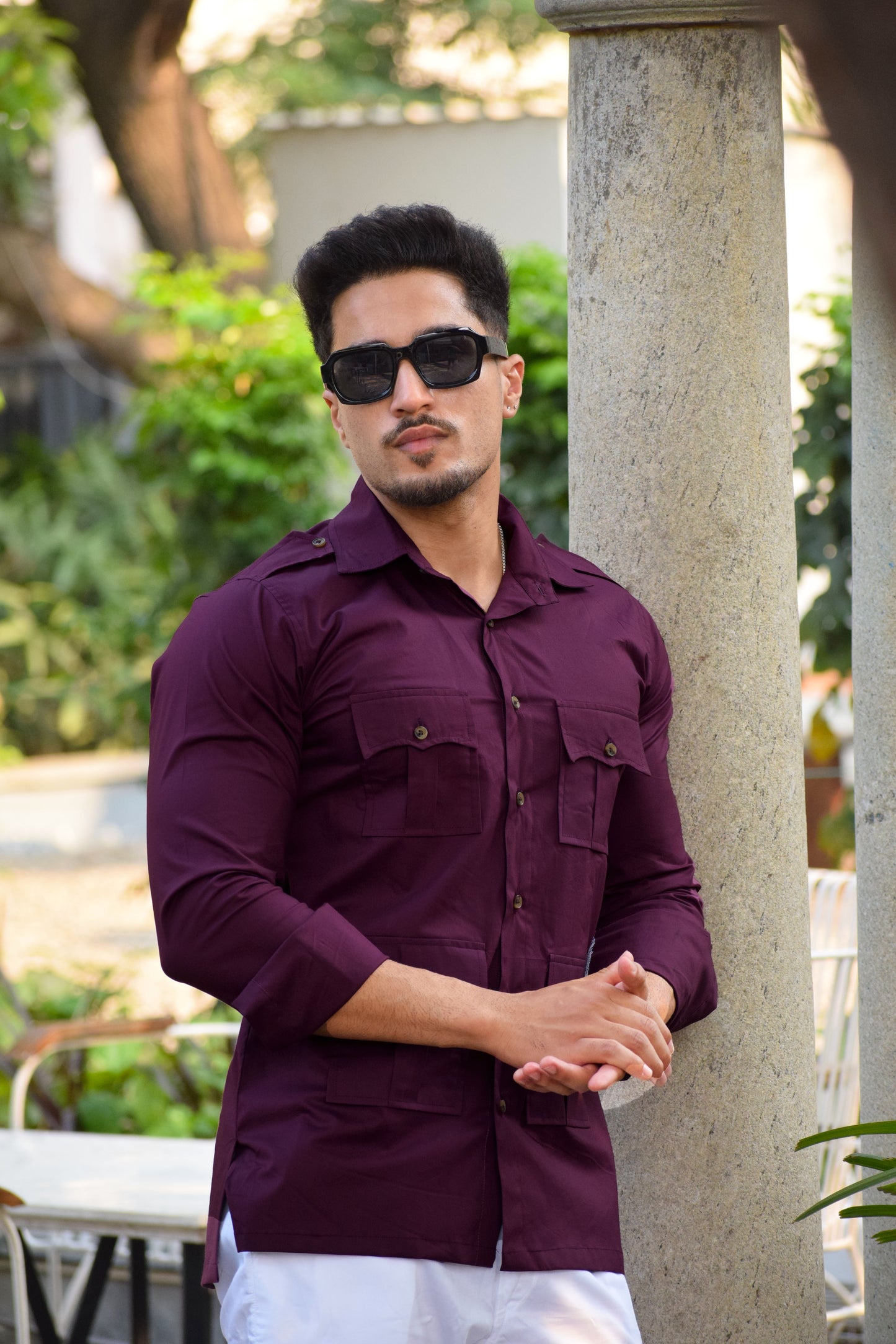 Comfy Dark Wine Hunting Style Shirt