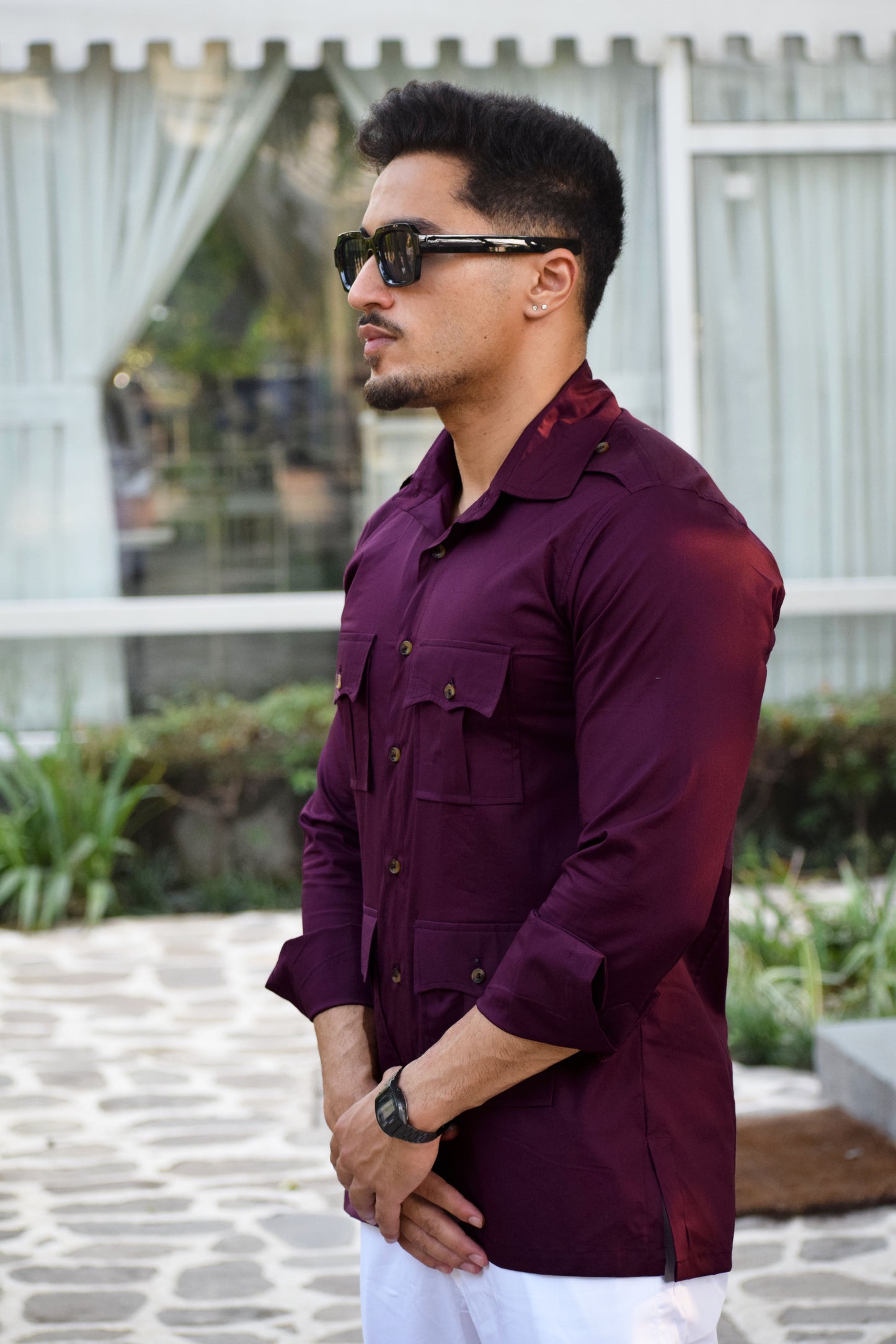 Comfy Dark Wine Hunting Style Shirt