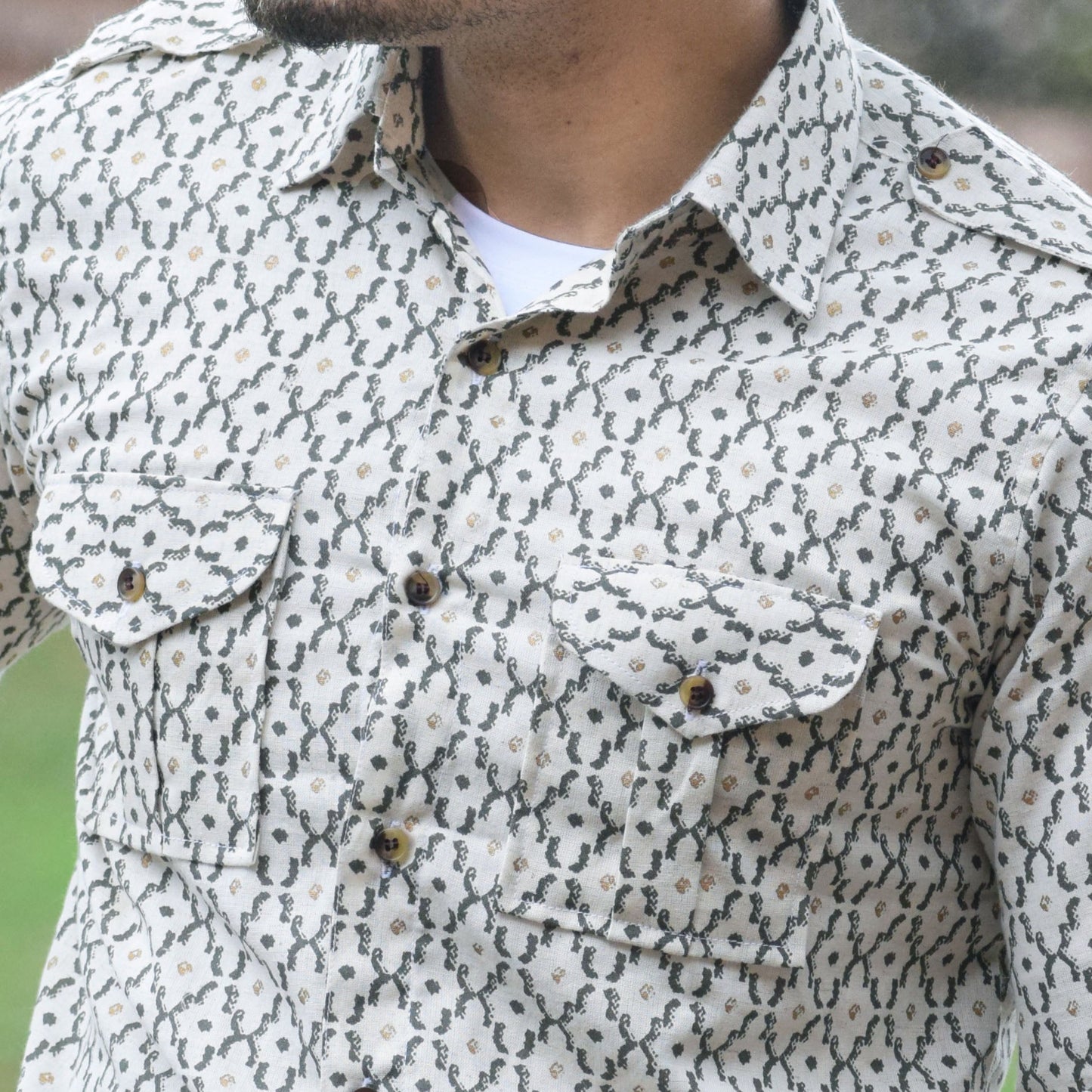 Off White Printed Hunting Style Shirt