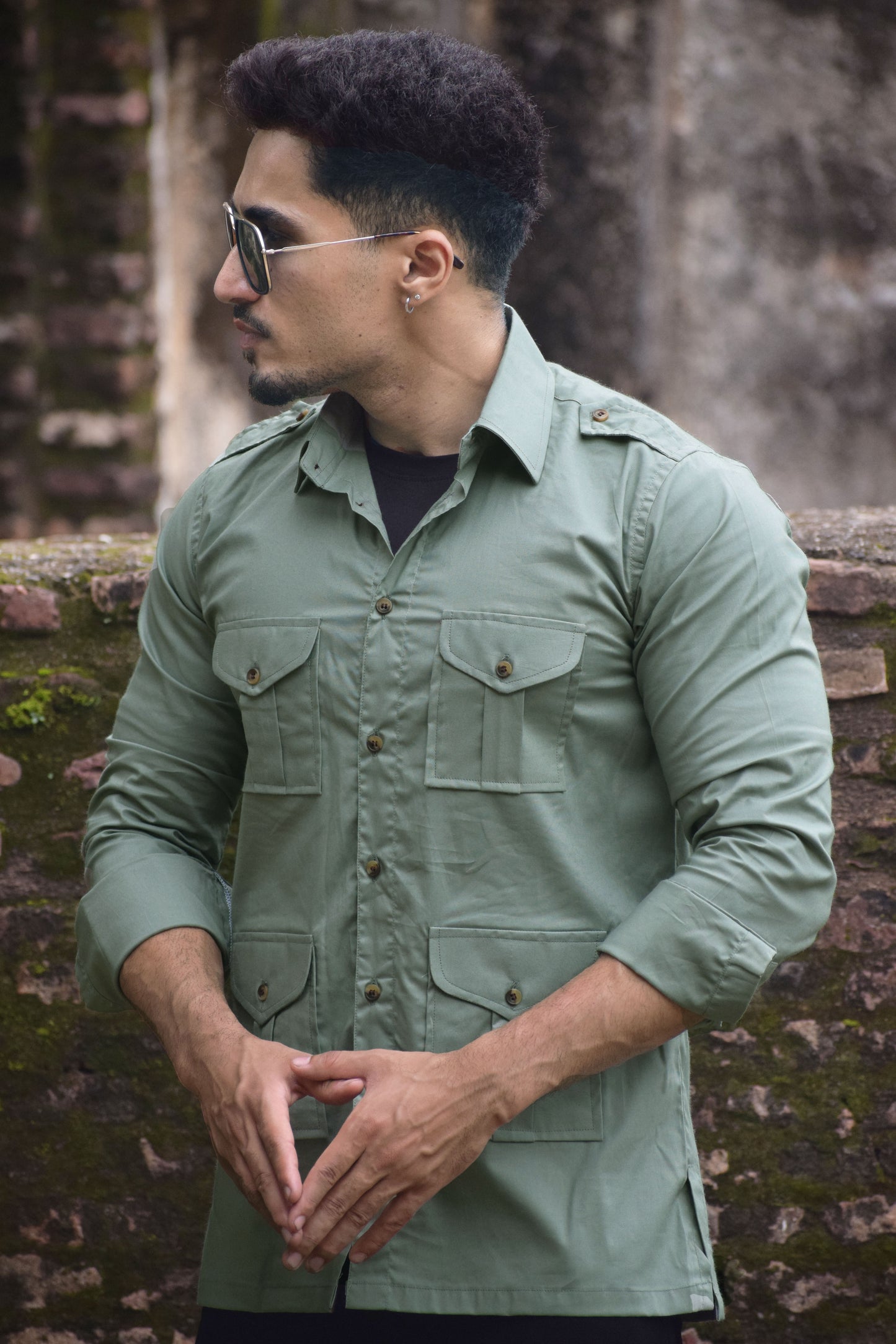 Sage Green Color Hunting Style Shirt