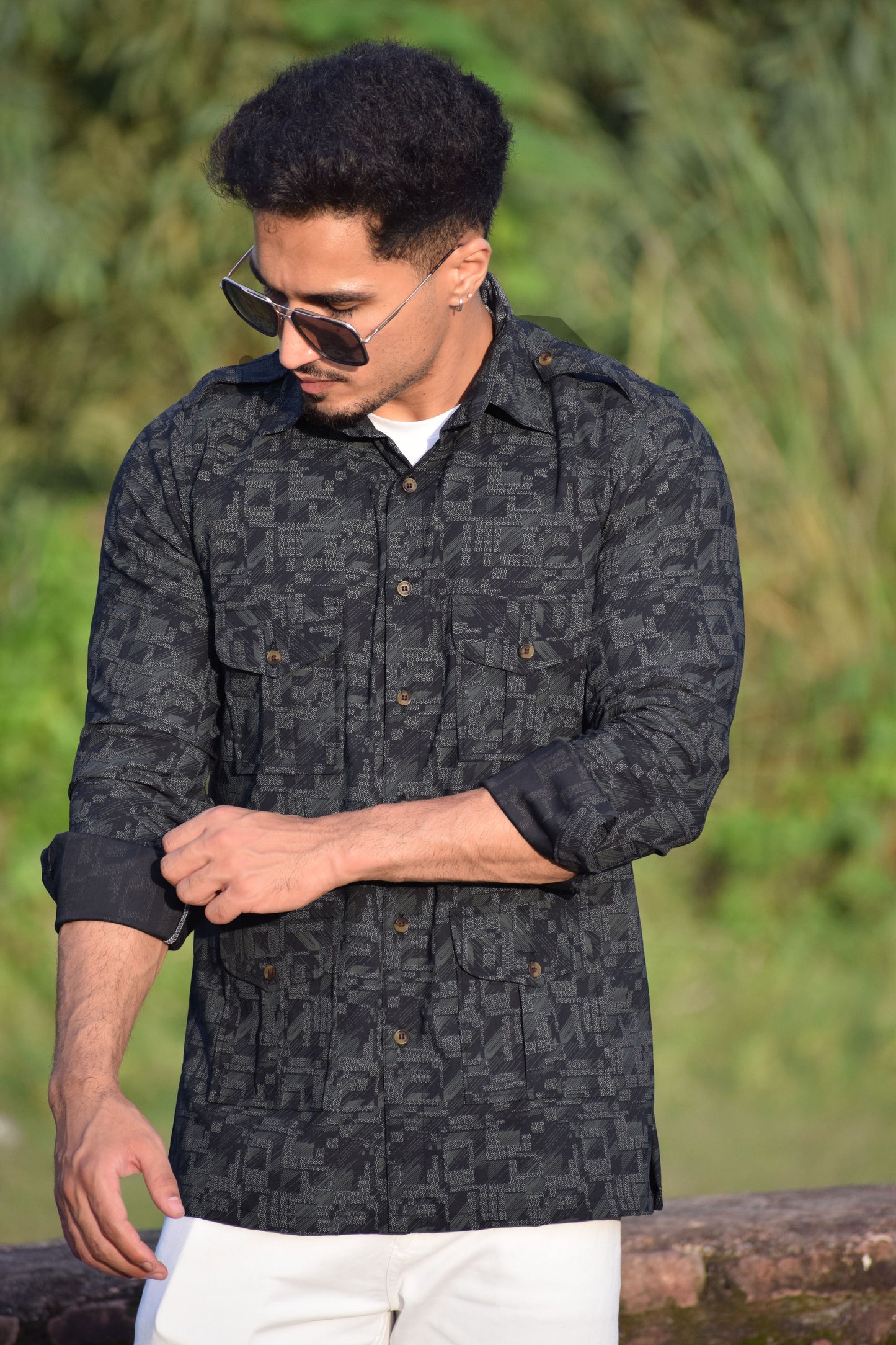 Charcoal Grey Grid Hunting Shirt