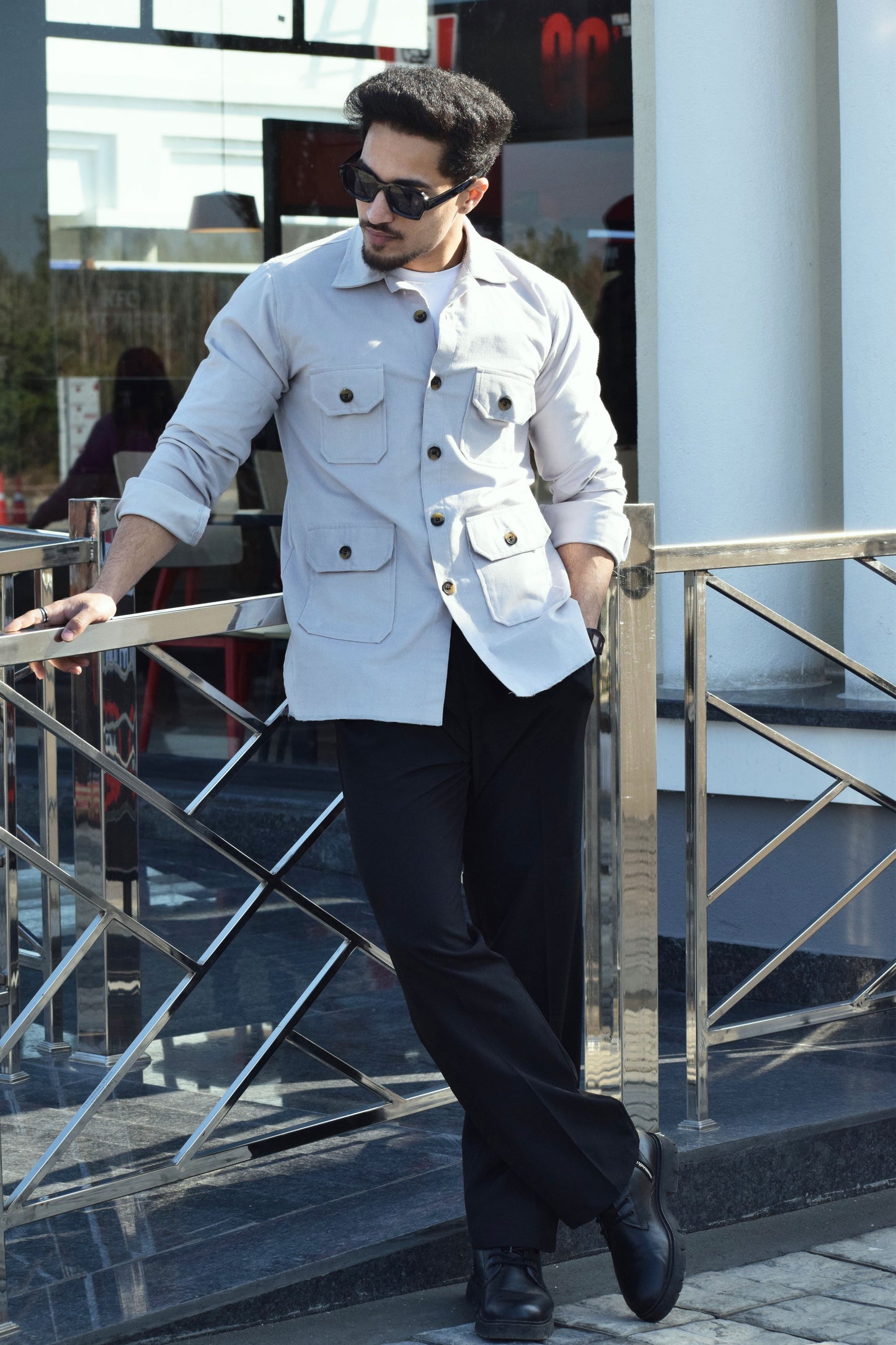 Cloud Grey Corduroy Hunting Shacket for Men