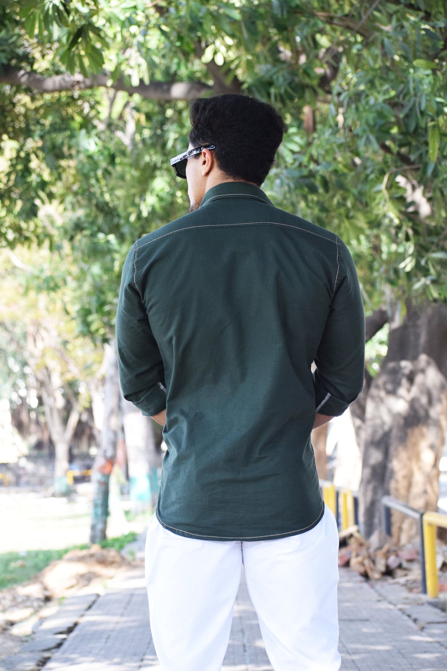 Contrast Stich Dark Green Twill Trooper Shirt