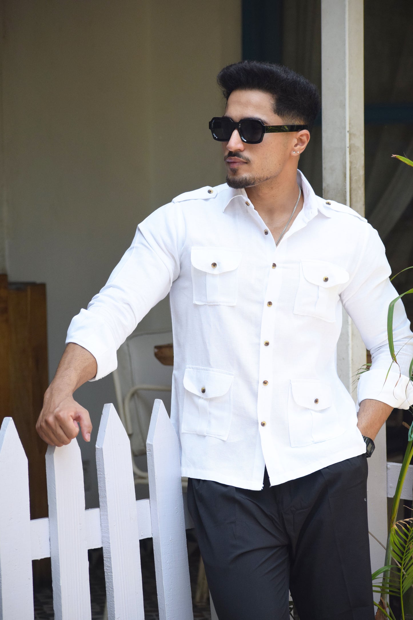 Cotton Linen White Hunting Shirt